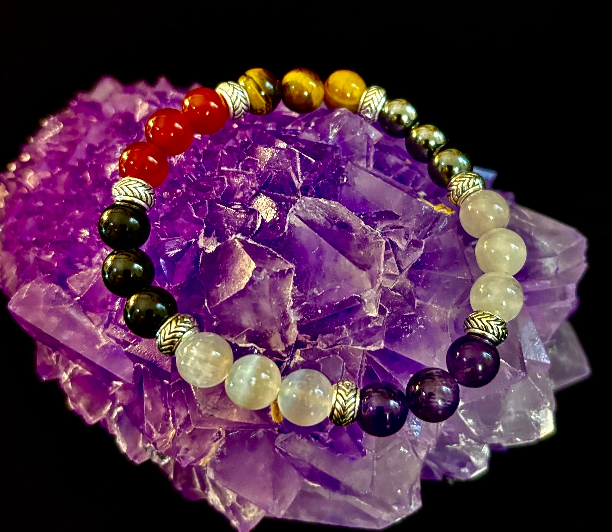 Renewal & Strength Addiction Recovery Bracelet – Carnelian, Amethyst, Rose Quartz, Hematite & Selenite | | Wiccan Center