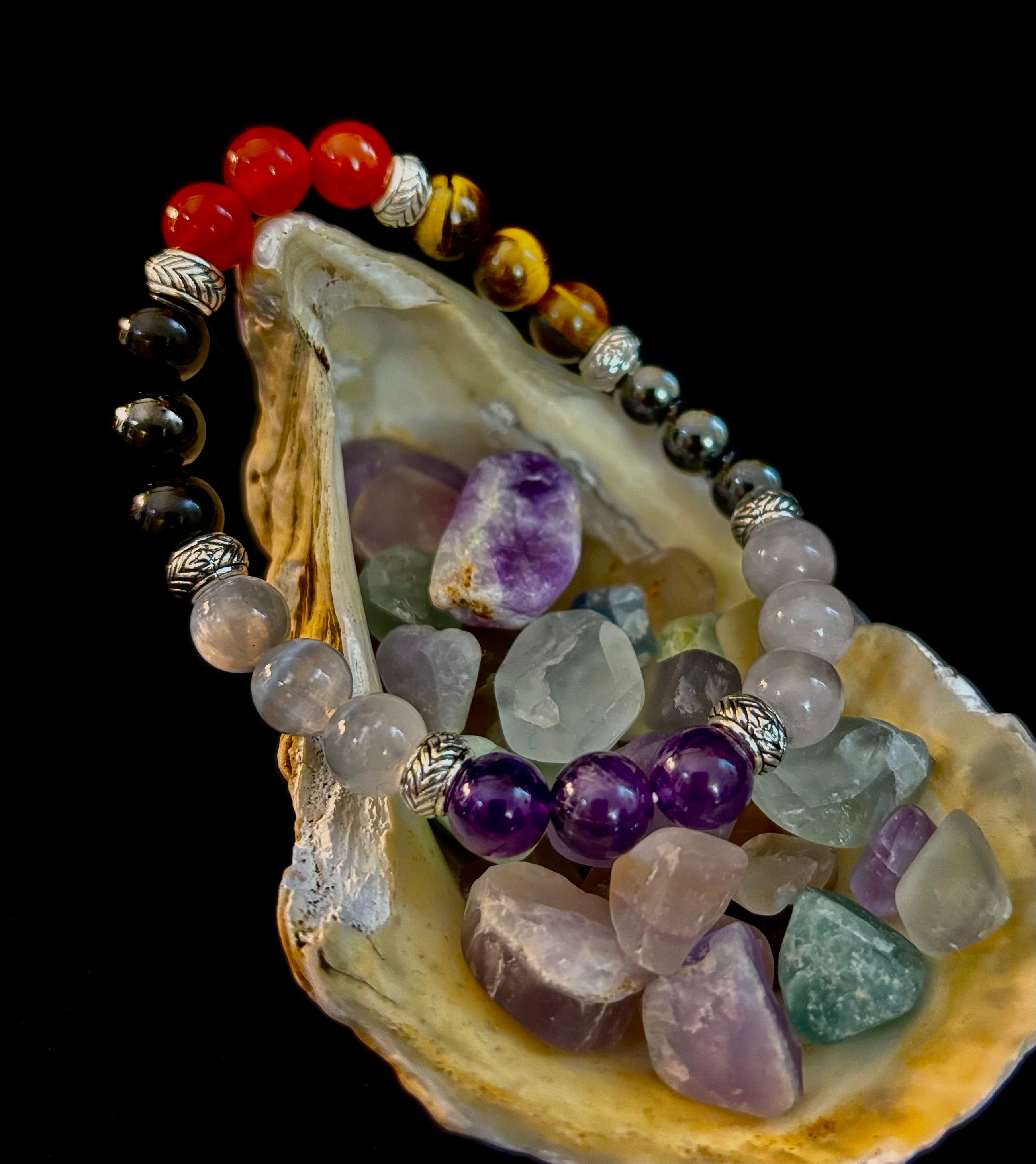 Renewal & Strength Addiction Recovery Bracelet – Carnelian, Amethyst, Rose Quartz, Hematite & Selenite | | Wiccan Center