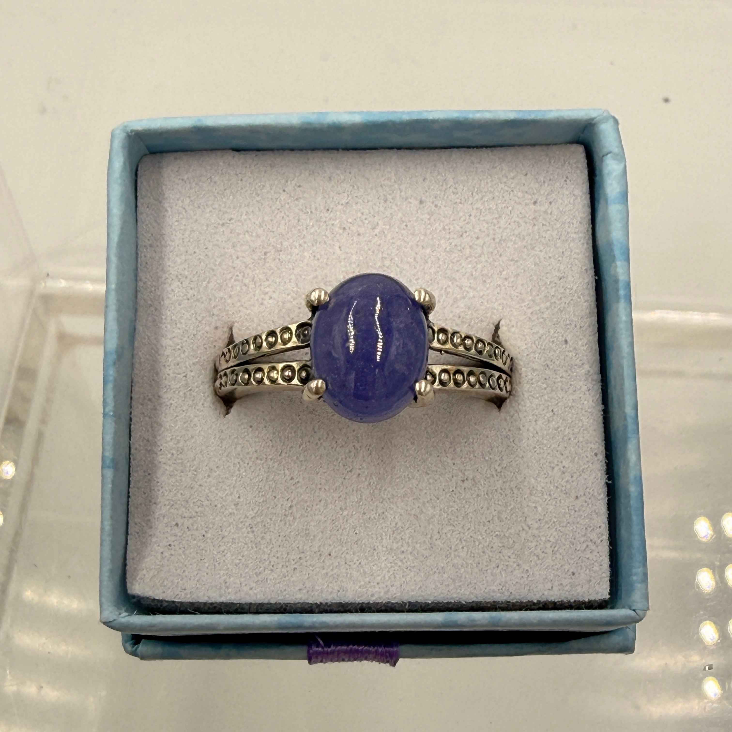 Sterling Silver Split Banded Oval Tanzanite Ring - Size 8 - Spiritual, Intuitive & Elevated | Rings | Wiccan Center