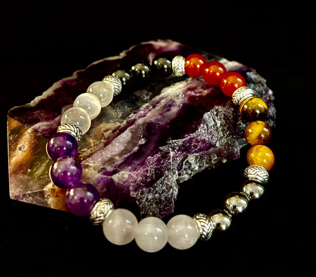 Renewal & Strength Addiction Recovery Bracelet – Carnelian, Amethyst, Rose Quartz, Hematite & Selenite | | Wiccan Center