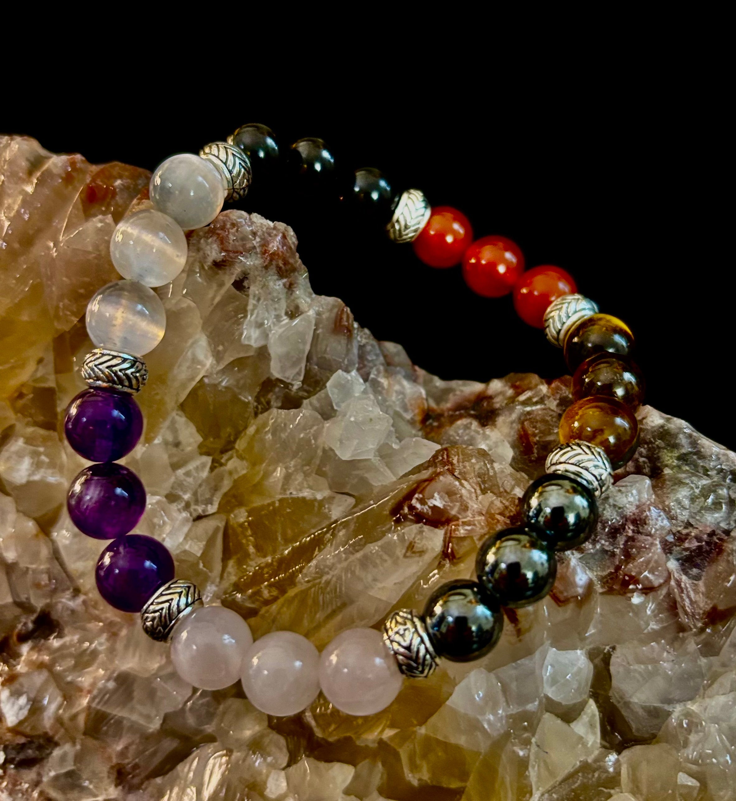 Renewal & Strength Addiction Recovery Bracelet – Carnelian, Amethyst, Rose Quartz, Hematite & Selenite | | Wiccan Center