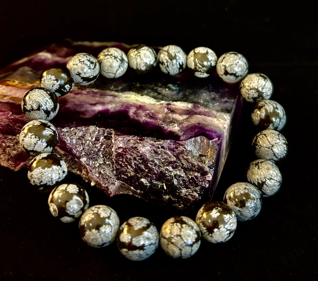 Reiki-Infused Snowflake Obsidian Bracelet – 10mm Protection, Grounding & Emotional Balance (Medium & Large Wrists) | | Wiccan Center