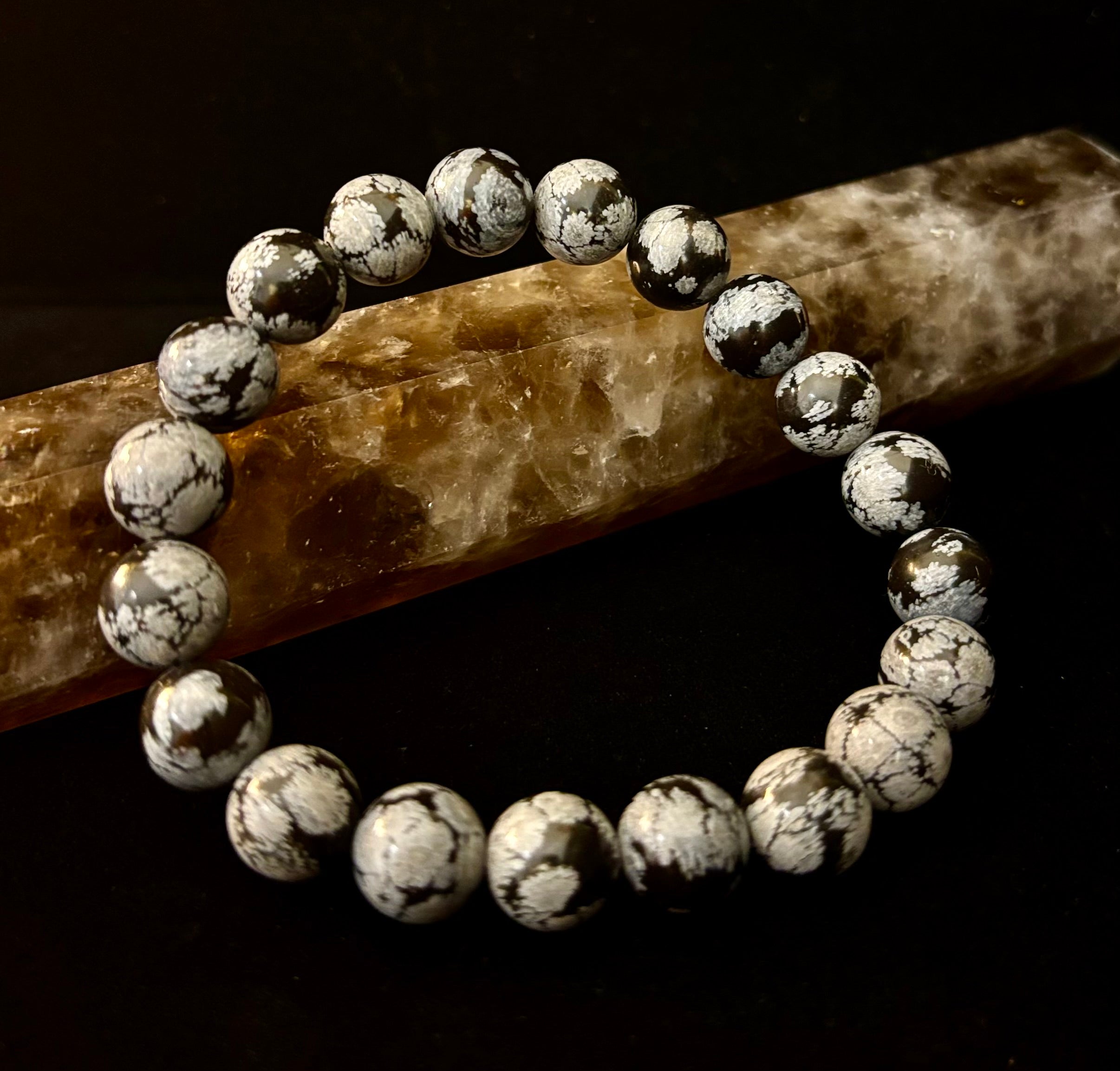 Reiki-Infused Snowflake Obsidian Bracelet – 10mm Protection, Grounding & Emotional Balance (Medium & Large Wrists) | | Wiccan Center
