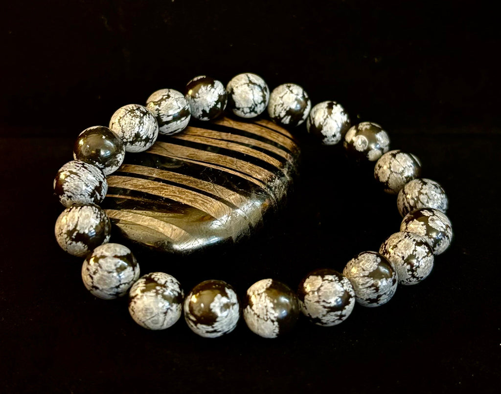 Reiki-Infused Snowflake Obsidian Bracelet – 10mm Protection, Grounding & Emotional Balance (Medium & Large Wrists) | | Wiccan Center