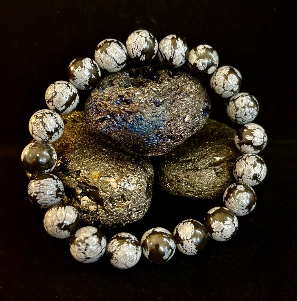 Reiki-Infused Snowflake Obsidian Bracelet – 10mm Protection, Grounding & Emotional Balance (Medium & Large Wrists) | | Wiccan Center
