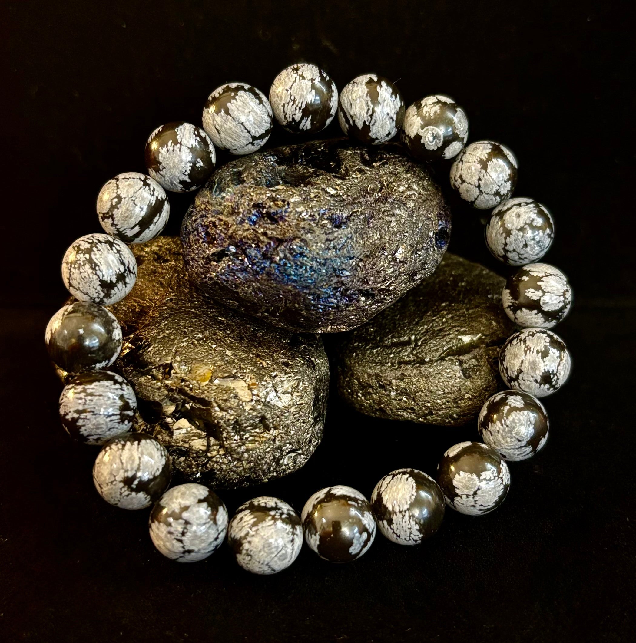 Reiki-Infused Snowflake Obsidian Bracelet – 10mm Protection, Grounding & Emotional Balance (Medium & Large Wrists) | | Wiccan Center