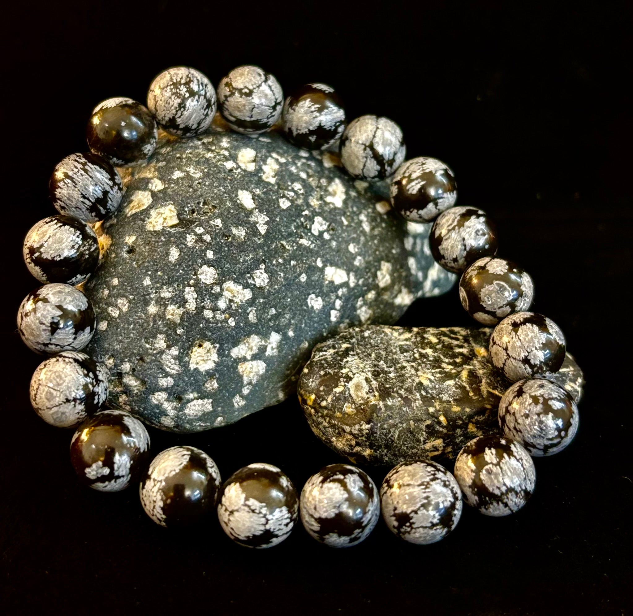 Reiki-Infused Snowflake Obsidian Bracelet – 10mm Protection, Grounding & Emotional Balance (Medium & Large Wrists) | | Wiccan Center