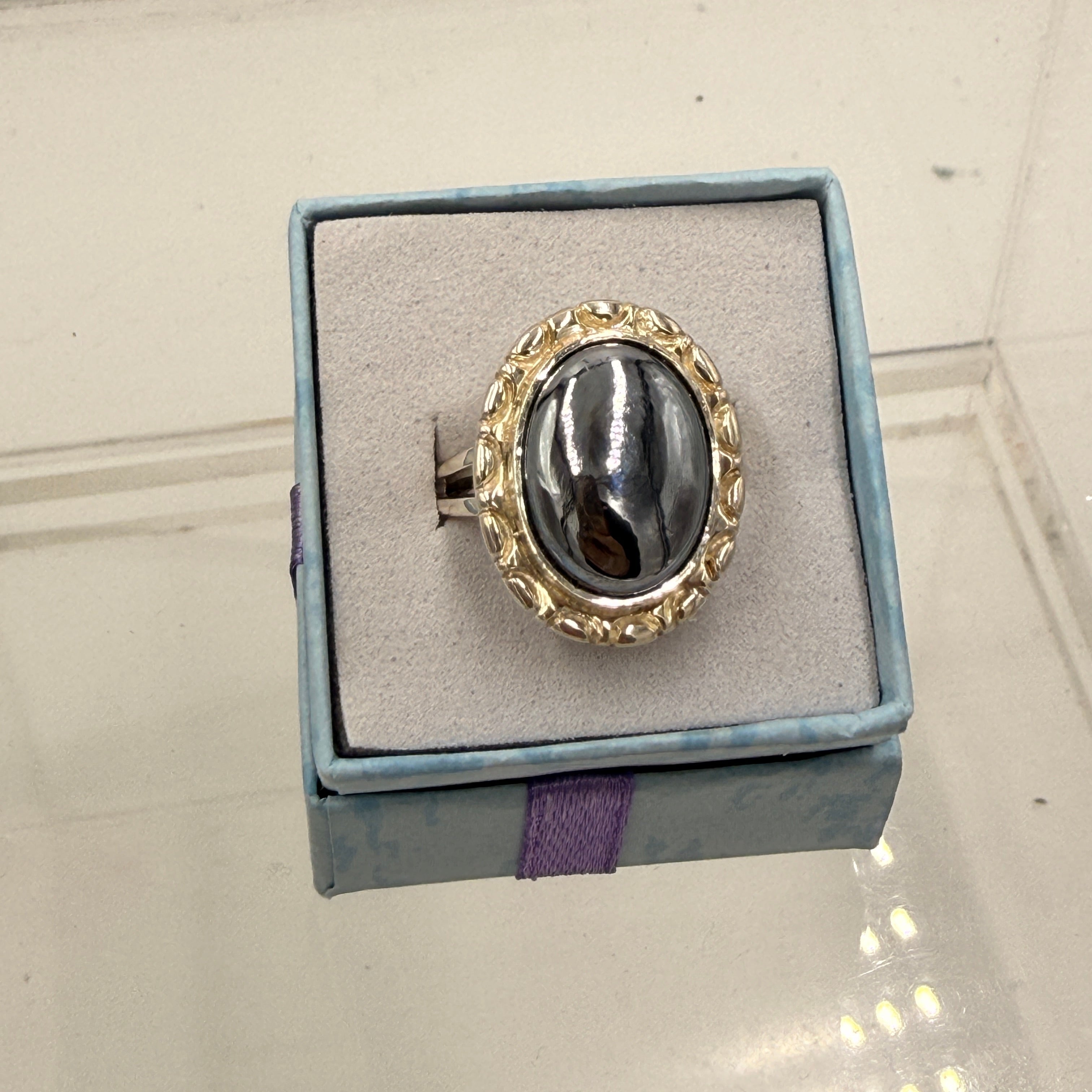 Sterling Silver Ornate Bezeled Terahertz Ring - Size 9 - Healing, Energizing & Cleansing | Rings | Wiccan Center