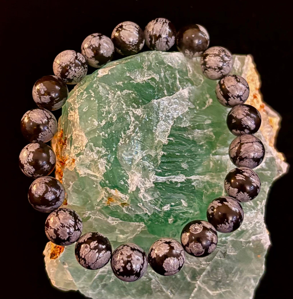 Reiki-Infused Snowflake Obsidian Bracelet – 10mm Protection, Grounding & Emotional Balance (Medium & Large Wrists) | | Wiccan Center
