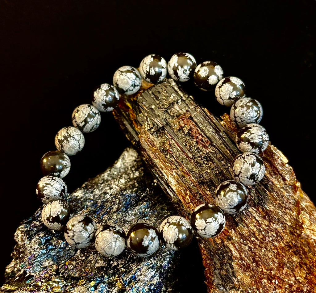 Reiki-Infused Snowflake Obsidian Bracelet – 10mm Protection, Grounding & Emotional Balance (Medium & Large Wrists) | | Wiccan Center