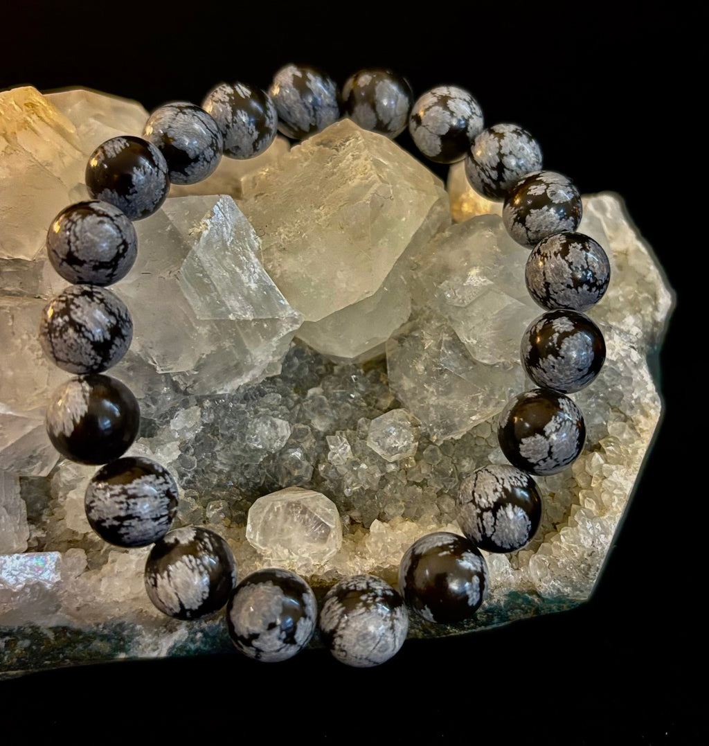Reiki-Infused Snowflake Obsidian Bracelet – 10mm Protection, Grounding & Emotional Balance (Medium & Large Wrists) | | Wiccan Center