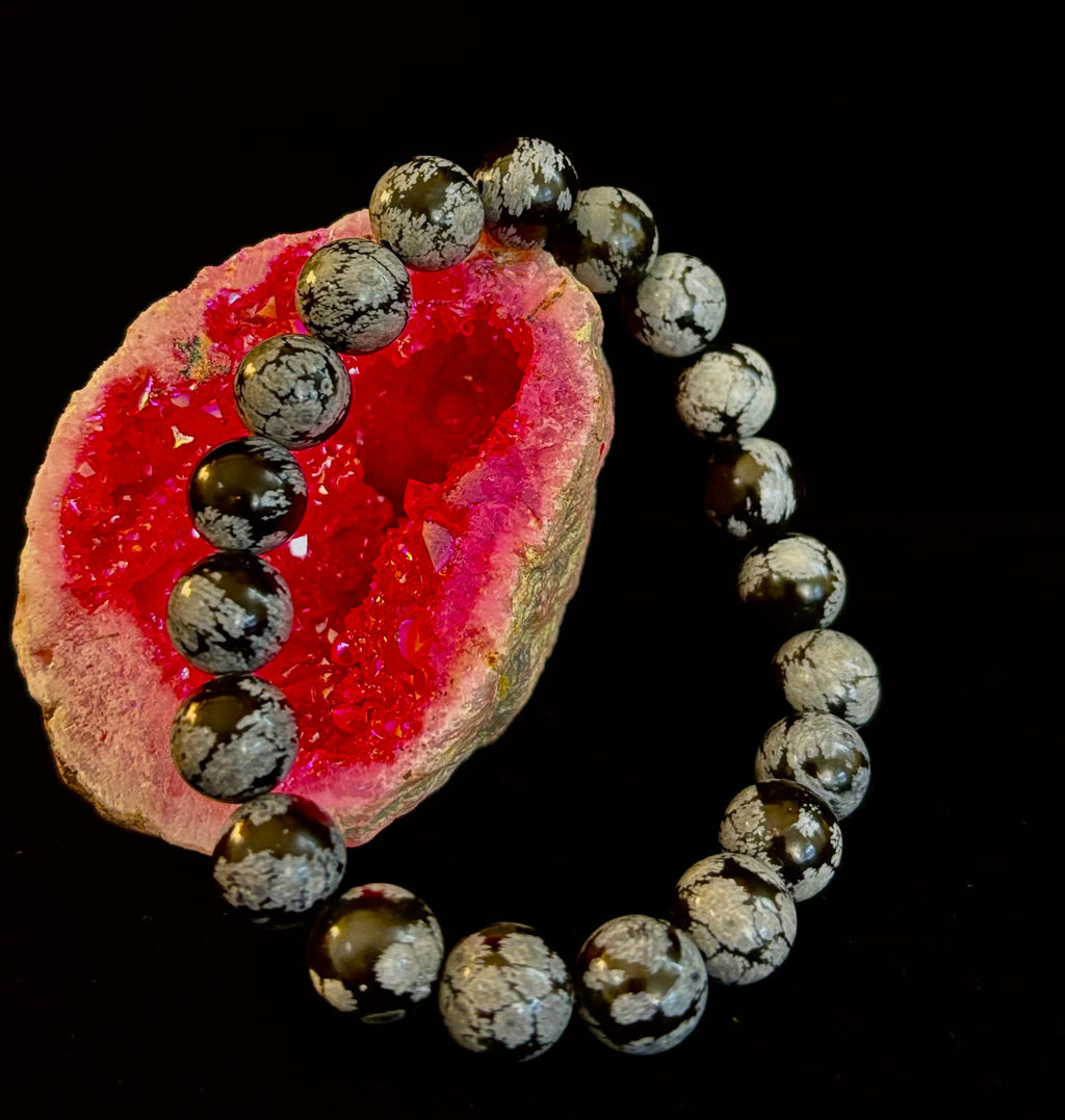 Reiki-Infused Snowflake Obsidian Bracelet – 10mm Protection, Grounding & Emotional Balance (Medium & Large Wrists) | | Wiccan Center