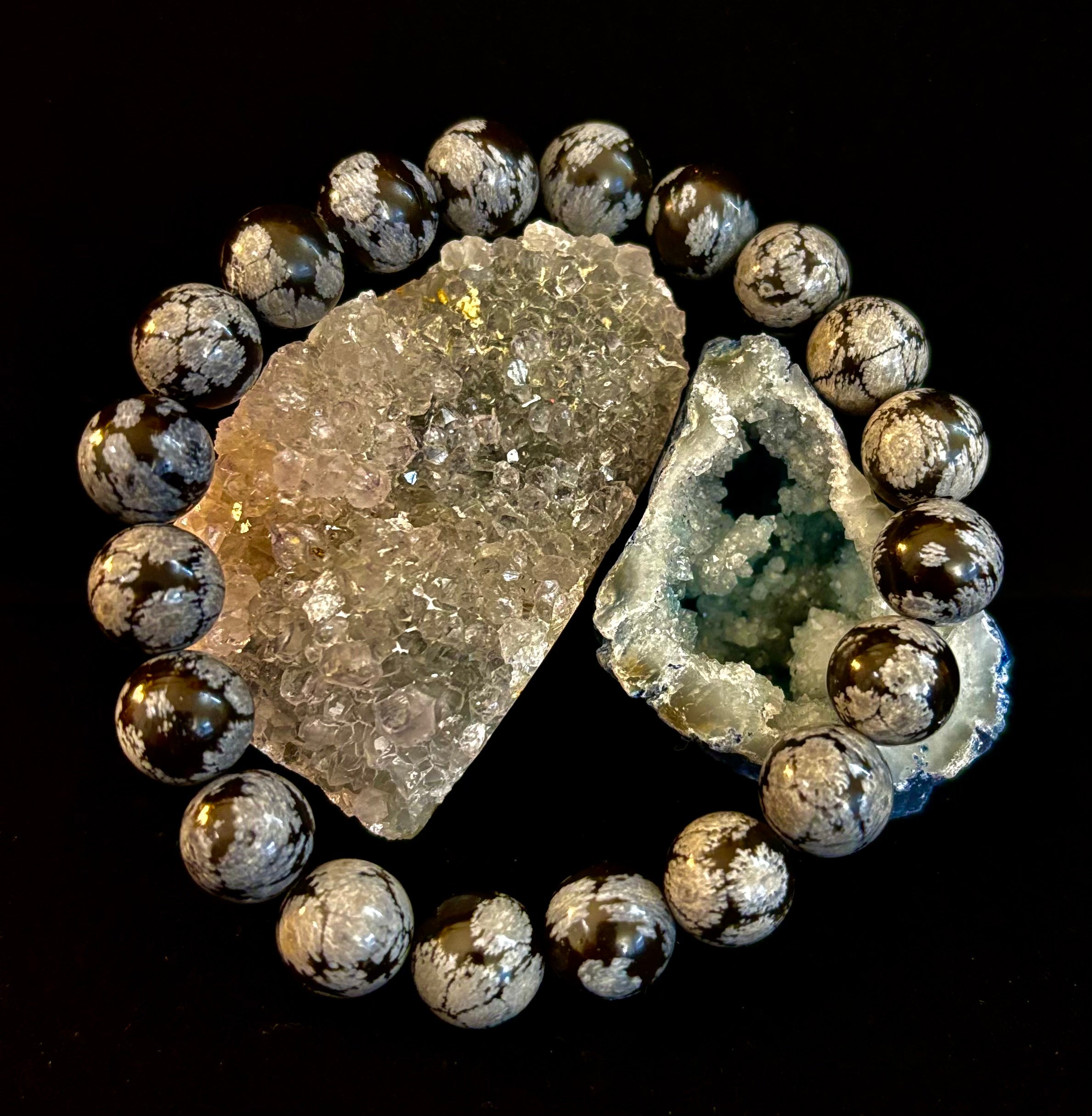 Reiki-Infused Snowflake Obsidian Bracelet – 10mm Protection, Grounding & Emotional Balance (Medium & Large Wrists) | | Wiccan Center