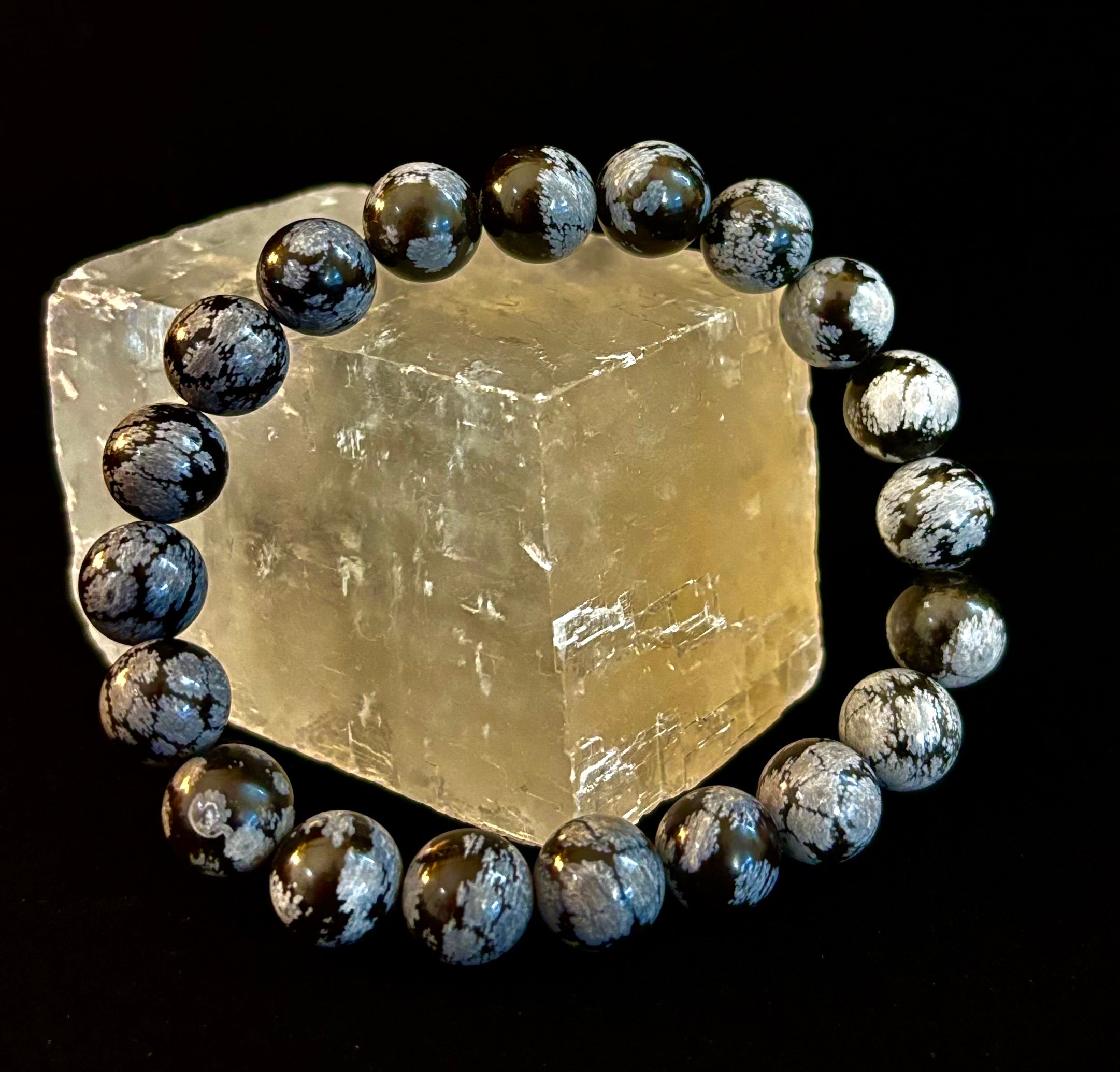 Reiki-Infused Snowflake Obsidian Bracelet – 10mm Protection, Grounding & Emotional Balance (Medium & Large Wrists) | | Wiccan Center