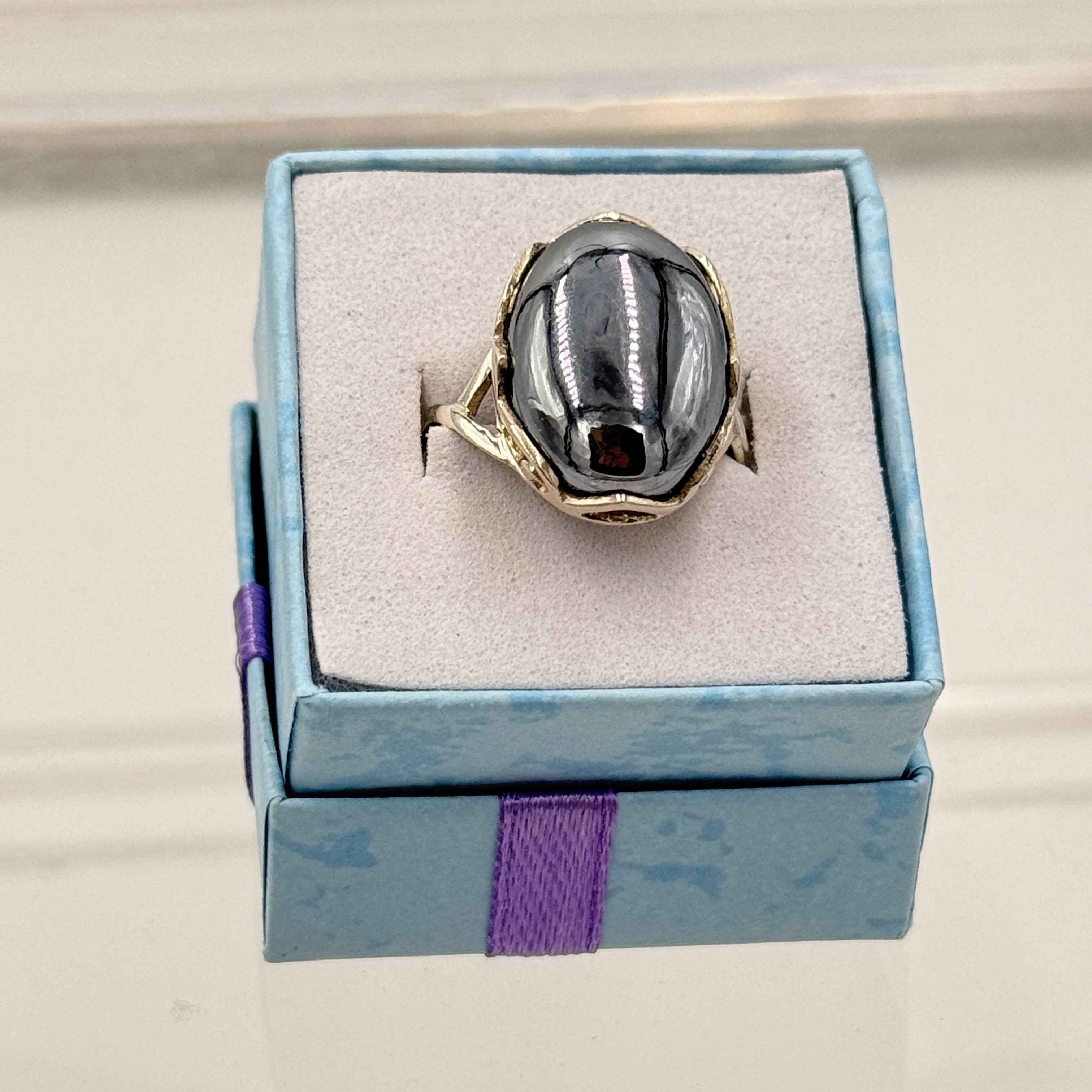 Sterling Silver Cross Banded Terahertz Ring - Size 9 - Healing, Energizing & Cleansing | Rings | Wiccan Center