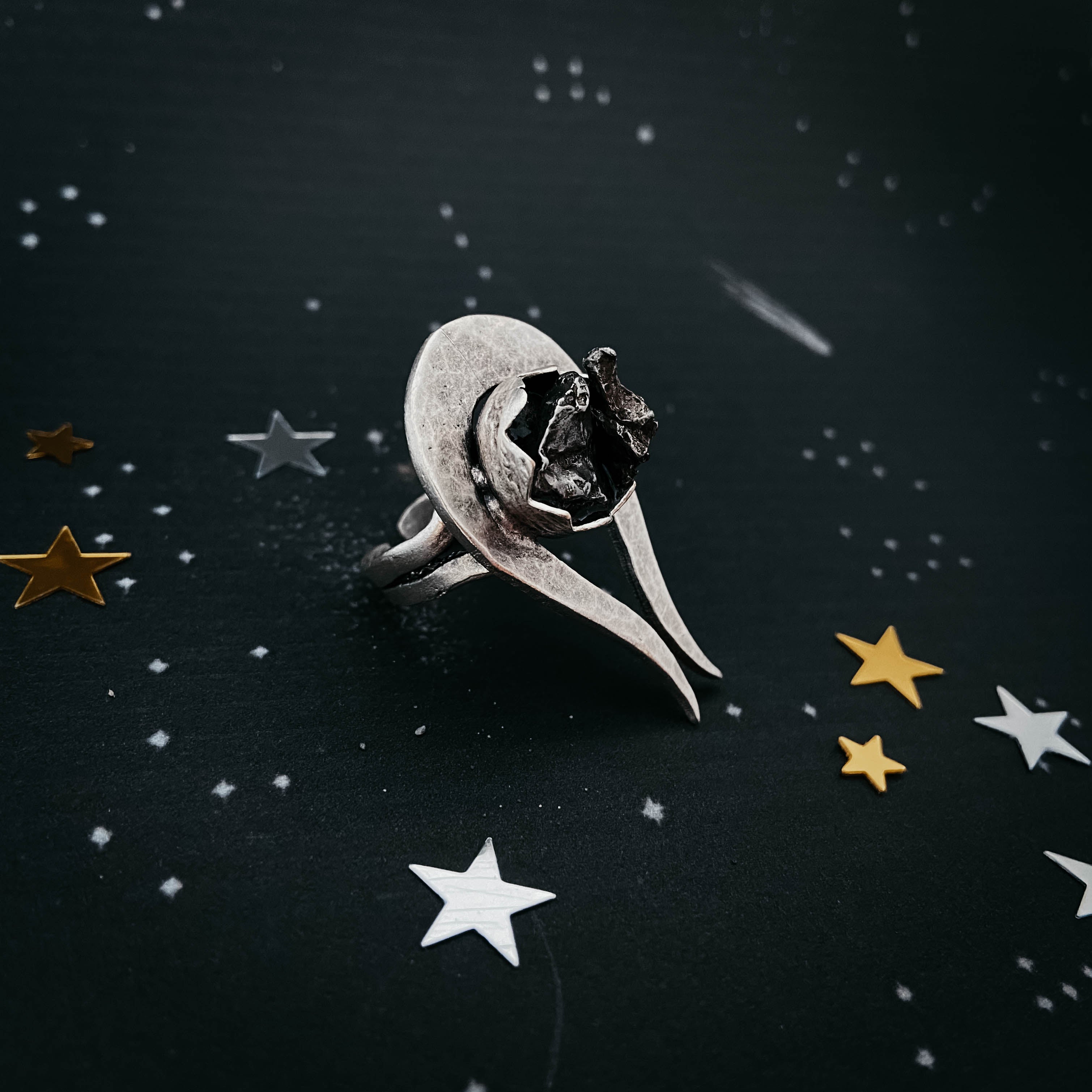 Comet Ring with Authentic Meteorite | Ring | Wiccan Center