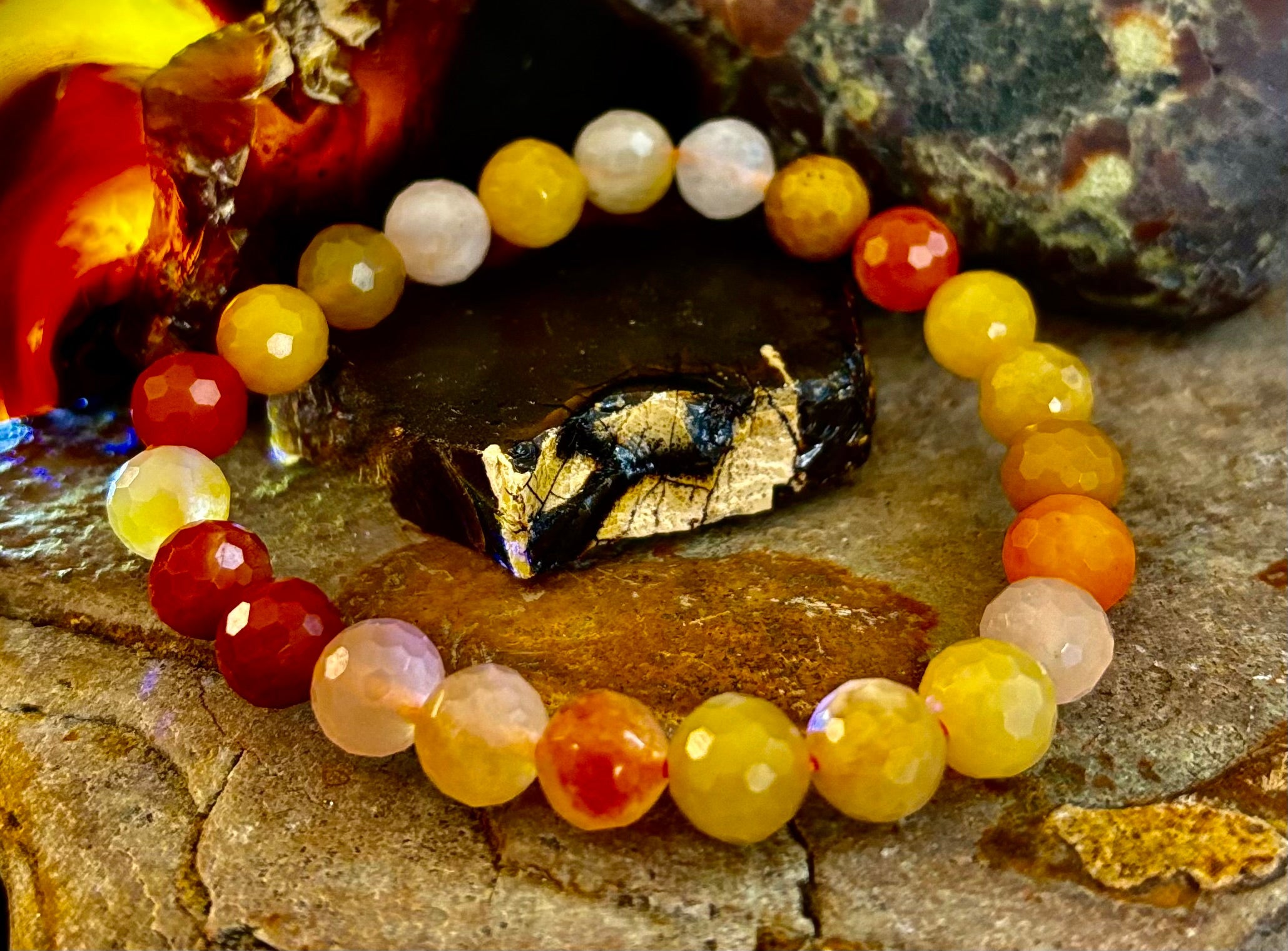Bright Orange Aventurine Polyhedral-Cut Bracelet – 8mm (Medium Wrist) | Reiki-Infused Confidence & Creativity Stone | | Wiccan Center