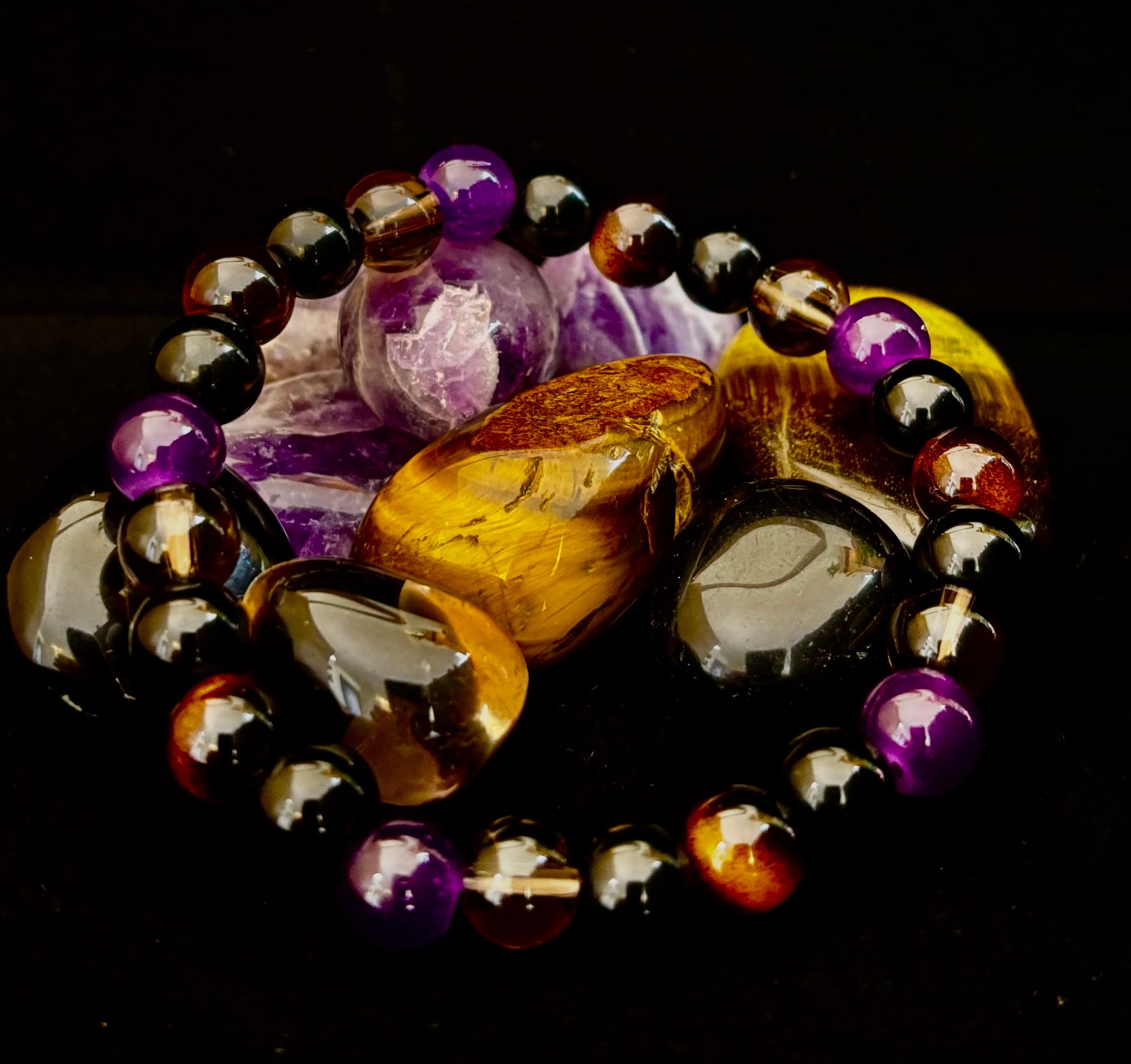 Tranquil Focus Bracelet – Amethyst, Tiger Eye & Smoky Quartz | | Wiccan Center