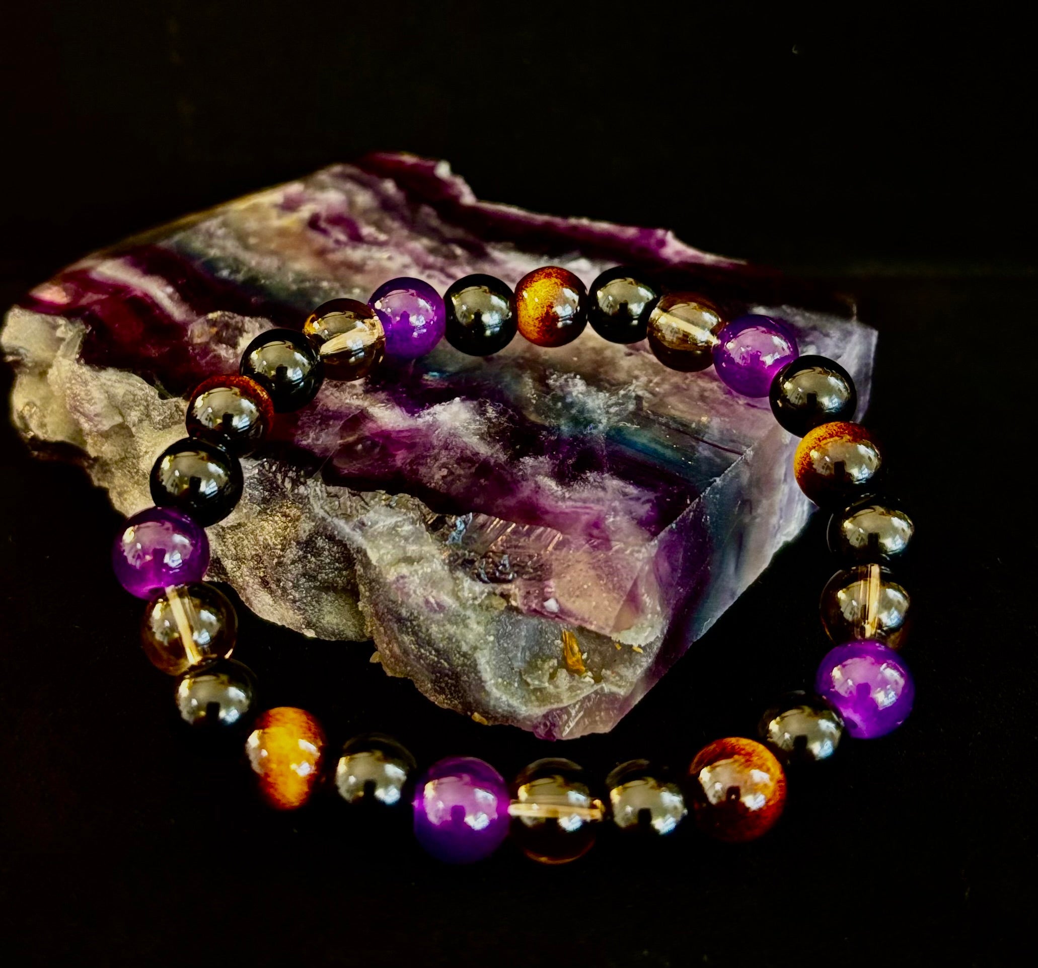 Tranquil Focus Bracelet – Amethyst, Tiger Eye & Smoky Quartz | | Wiccan Center