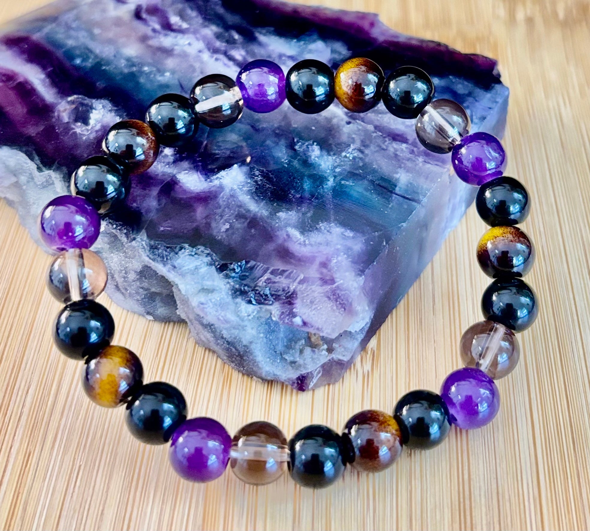 Tranquil Focus Bracelet – Amethyst, Tiger Eye & Smoky Quartz | | Wiccan Center