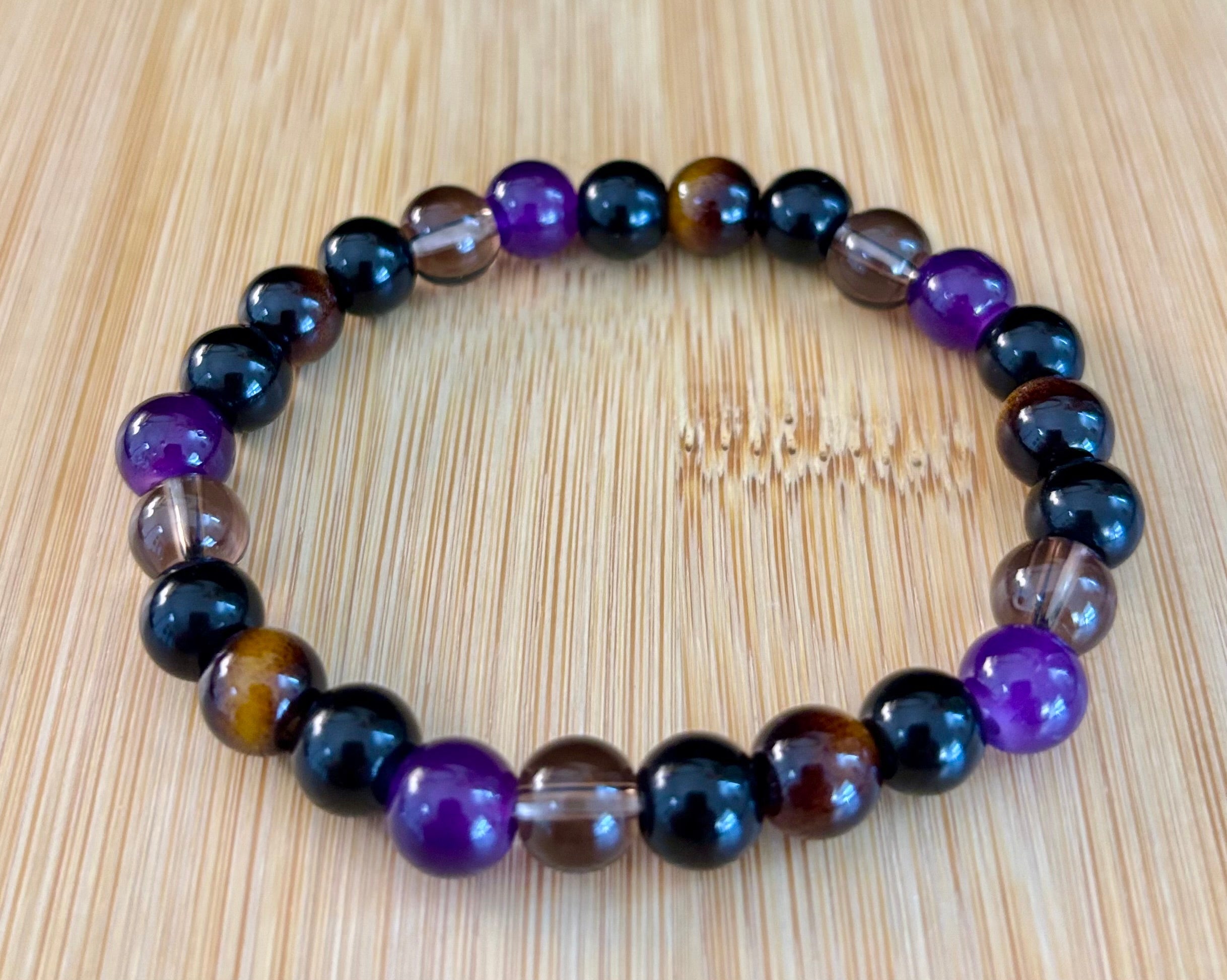 Tranquil Focus Bracelet – Amethyst, Tiger Eye & Smoky Quartz | | Wiccan Center