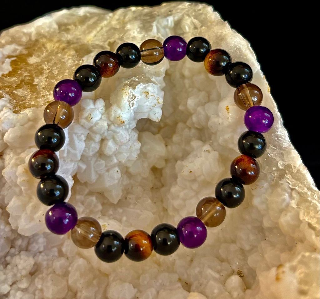Tranquil Focus Bracelet – Amethyst, Tiger Eye & Smoky Quartz | | Wiccan Center