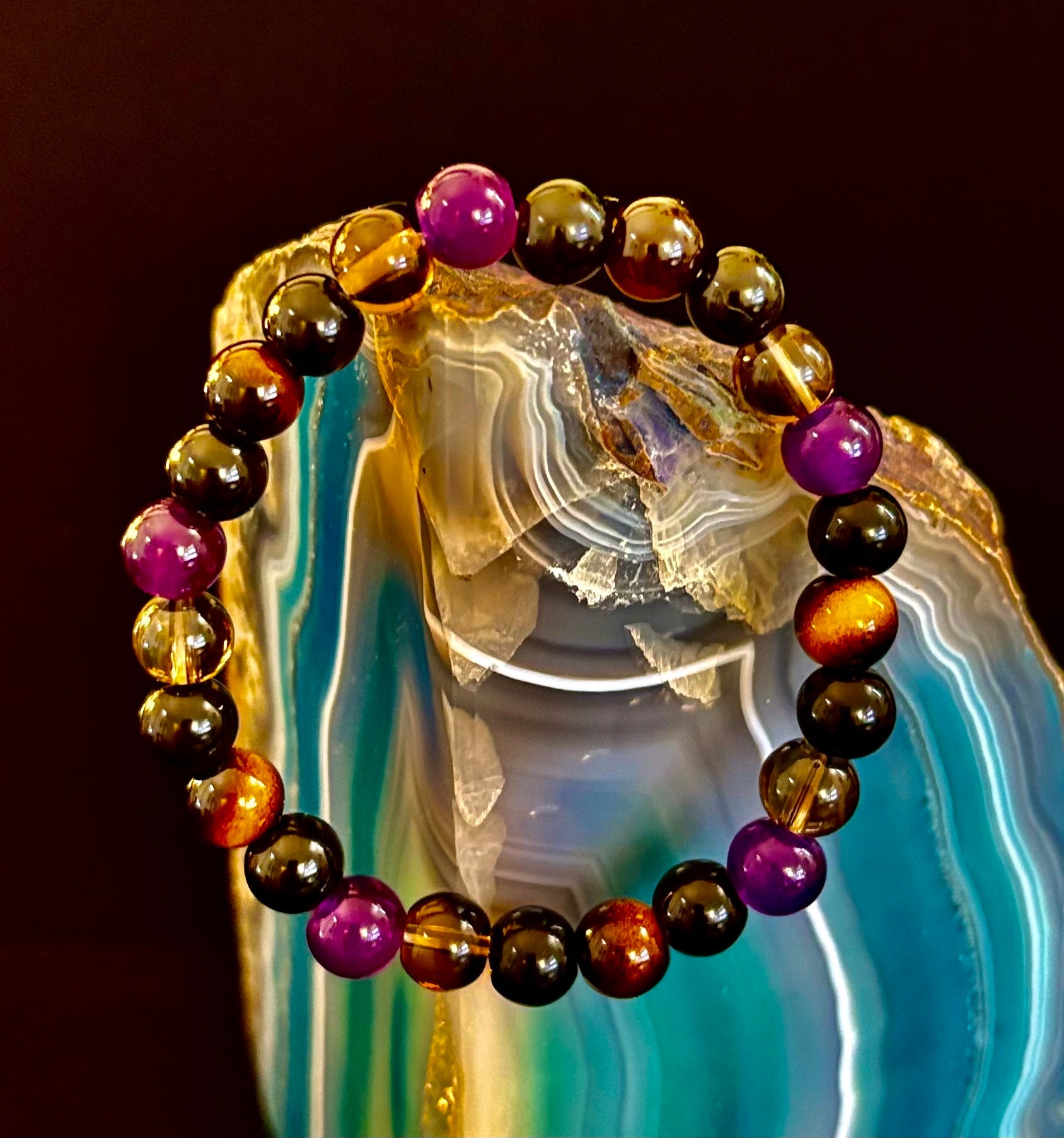 Tranquil Focus Bracelet – Amethyst, Tiger Eye & Smoky Quartz | | Wiccan Center