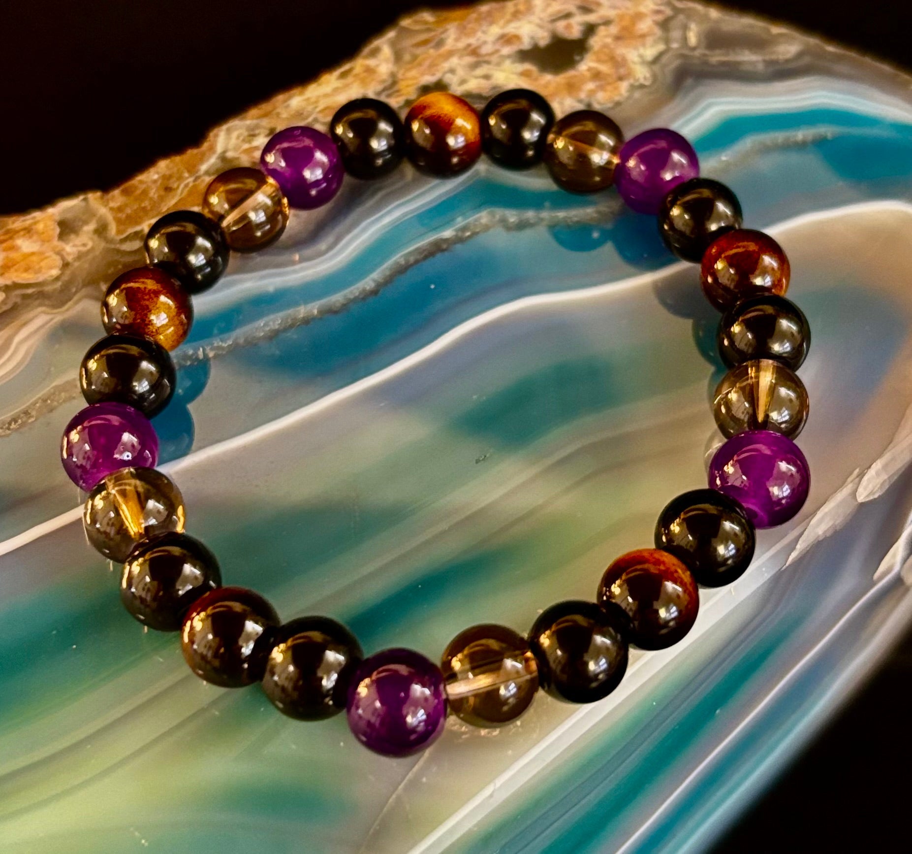 Tranquil Focus Bracelet – Amethyst, Tiger Eye & Smoky Quartz | | Wiccan Center