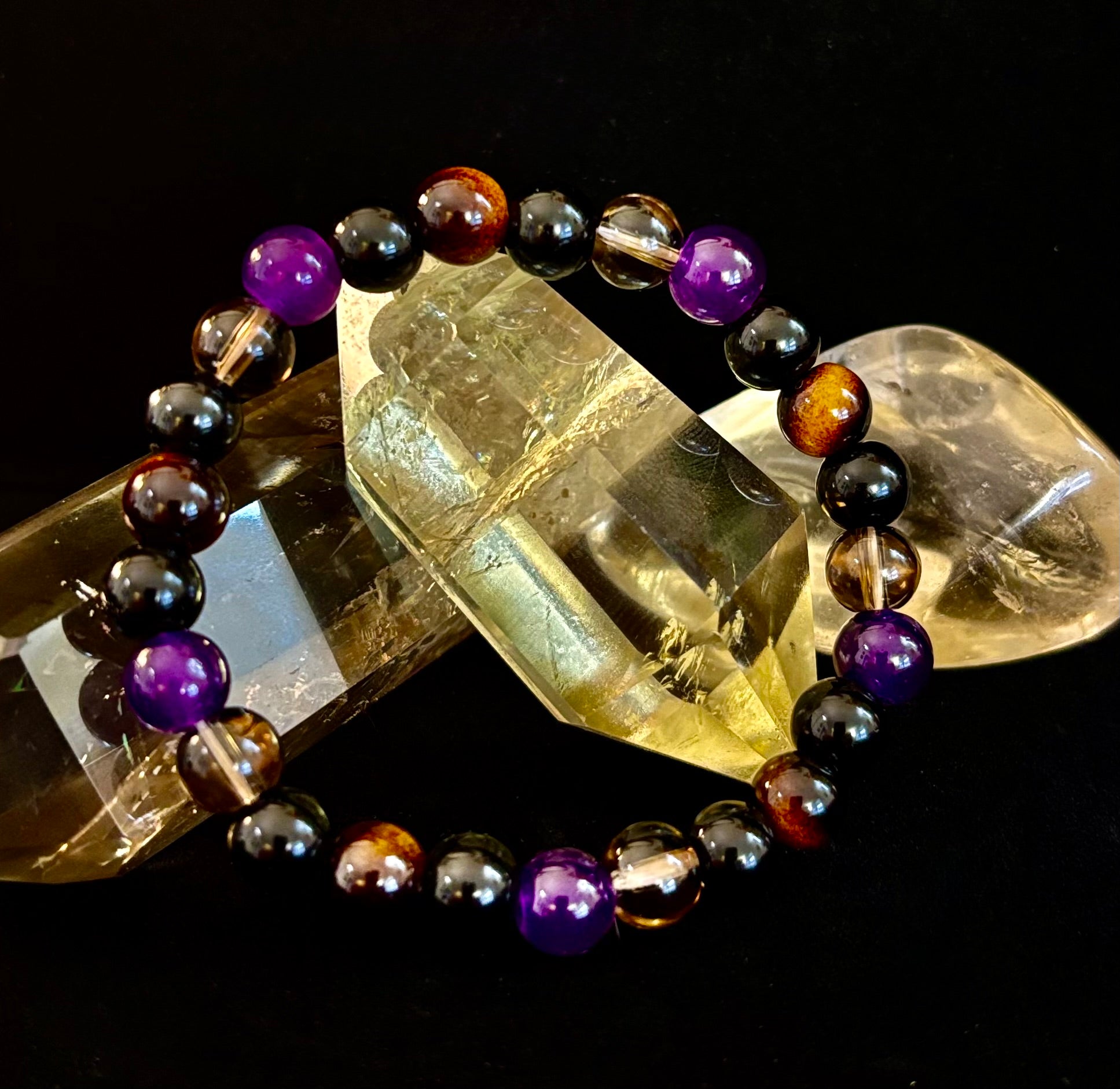 Tranquil Focus Bracelet – Amethyst, Tiger Eye & Smoky Quartz | | Wiccan Center