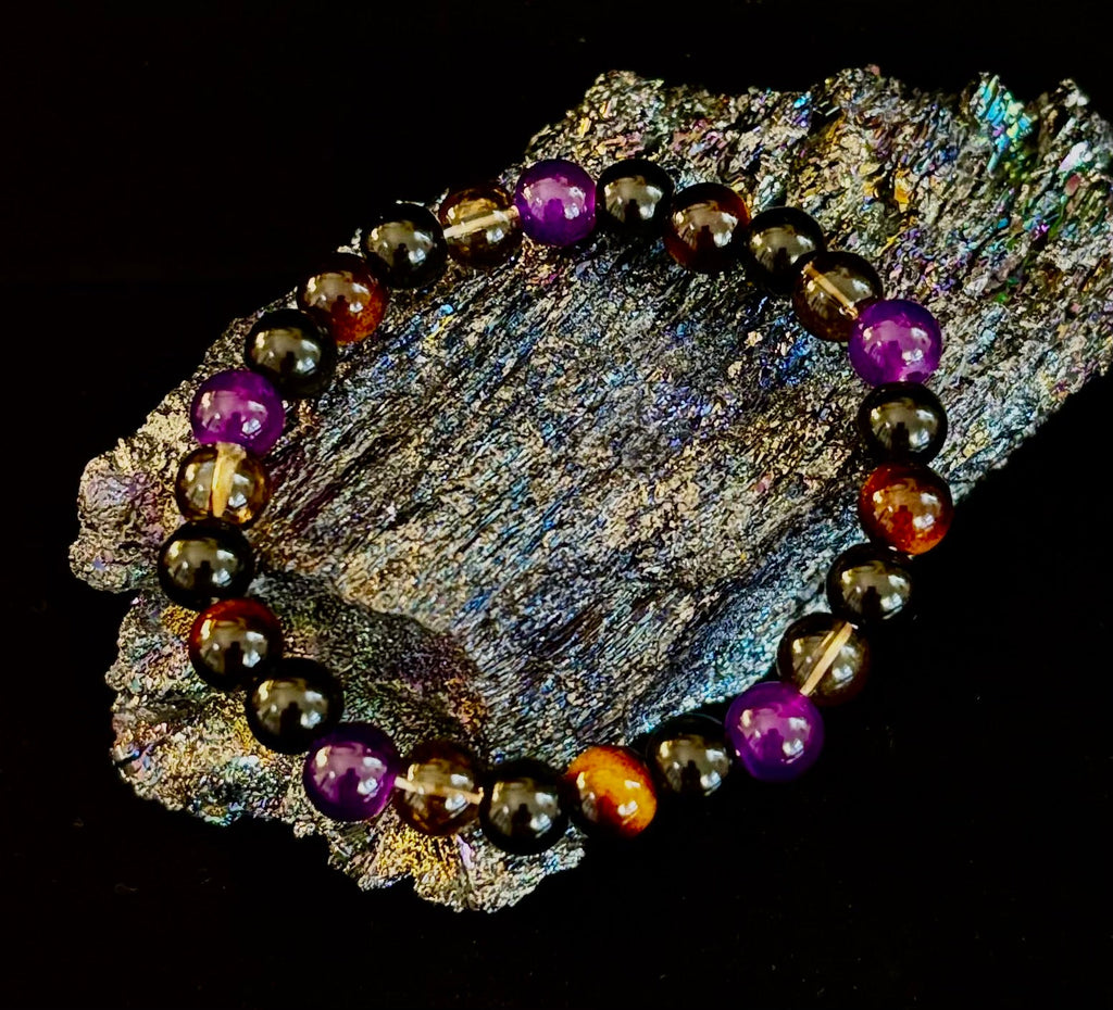 Tranquil Focus Bracelet – Amethyst, Tiger Eye & Smoky Quartz | | Wiccan Center