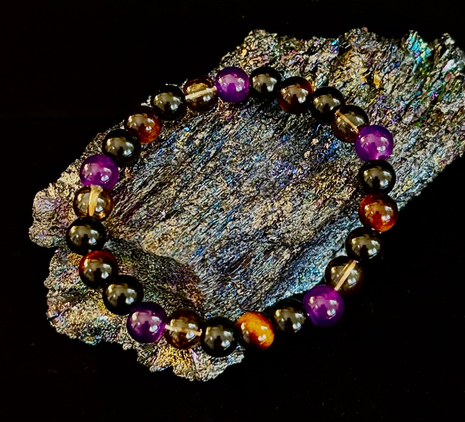 Tranquil Focus Bracelet – Amethyst, Tiger Eye & Smoky Quartz | | Wiccan Center