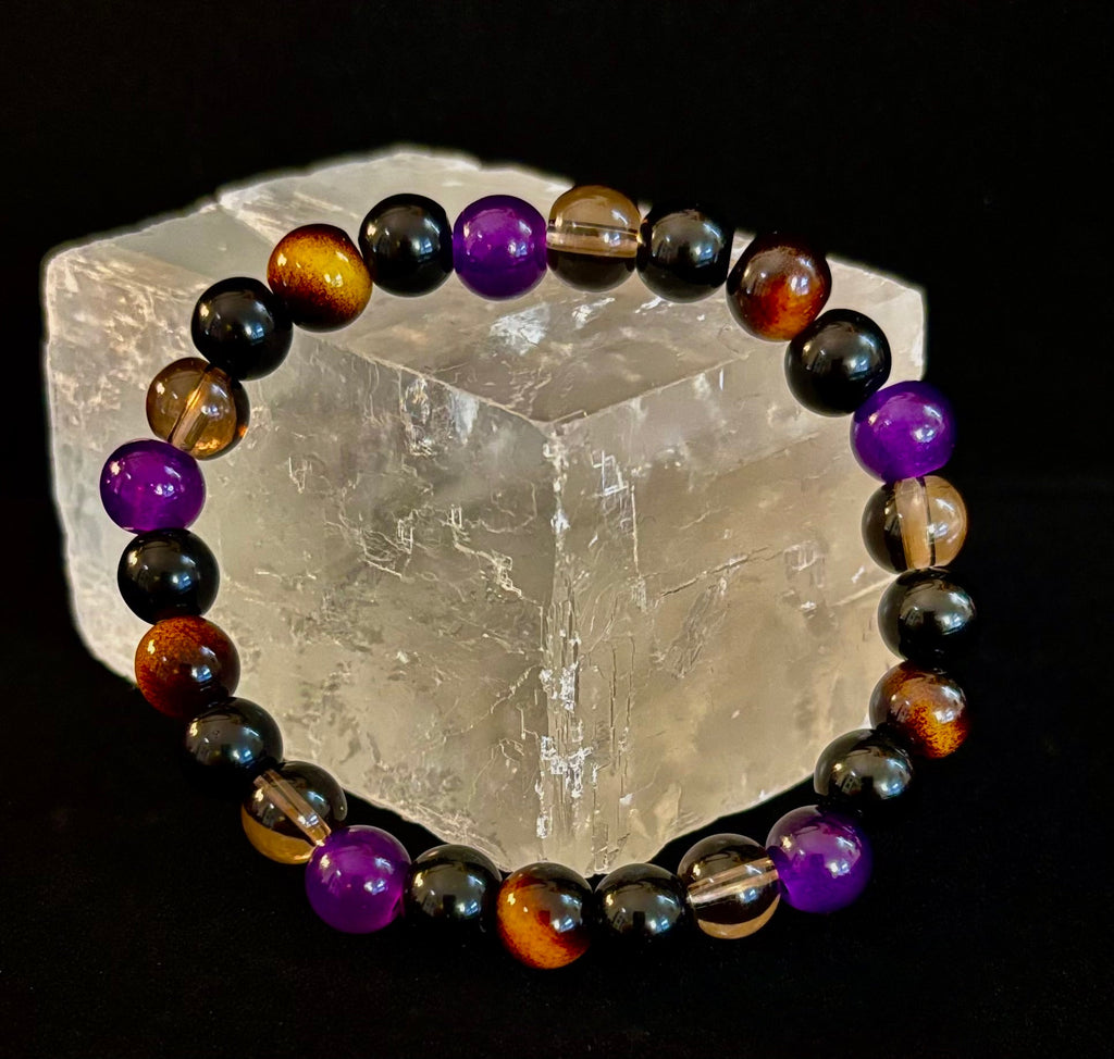 Tranquil Focus Bracelet – Amethyst, Tiger Eye & Smoky Quartz | | Wiccan Center