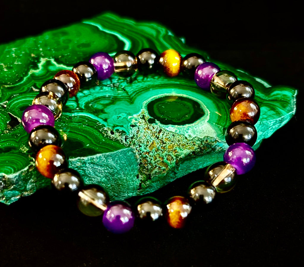Tranquil Focus Bracelet – Amethyst, Tiger Eye & Smoky Quartz | | Wiccan Center