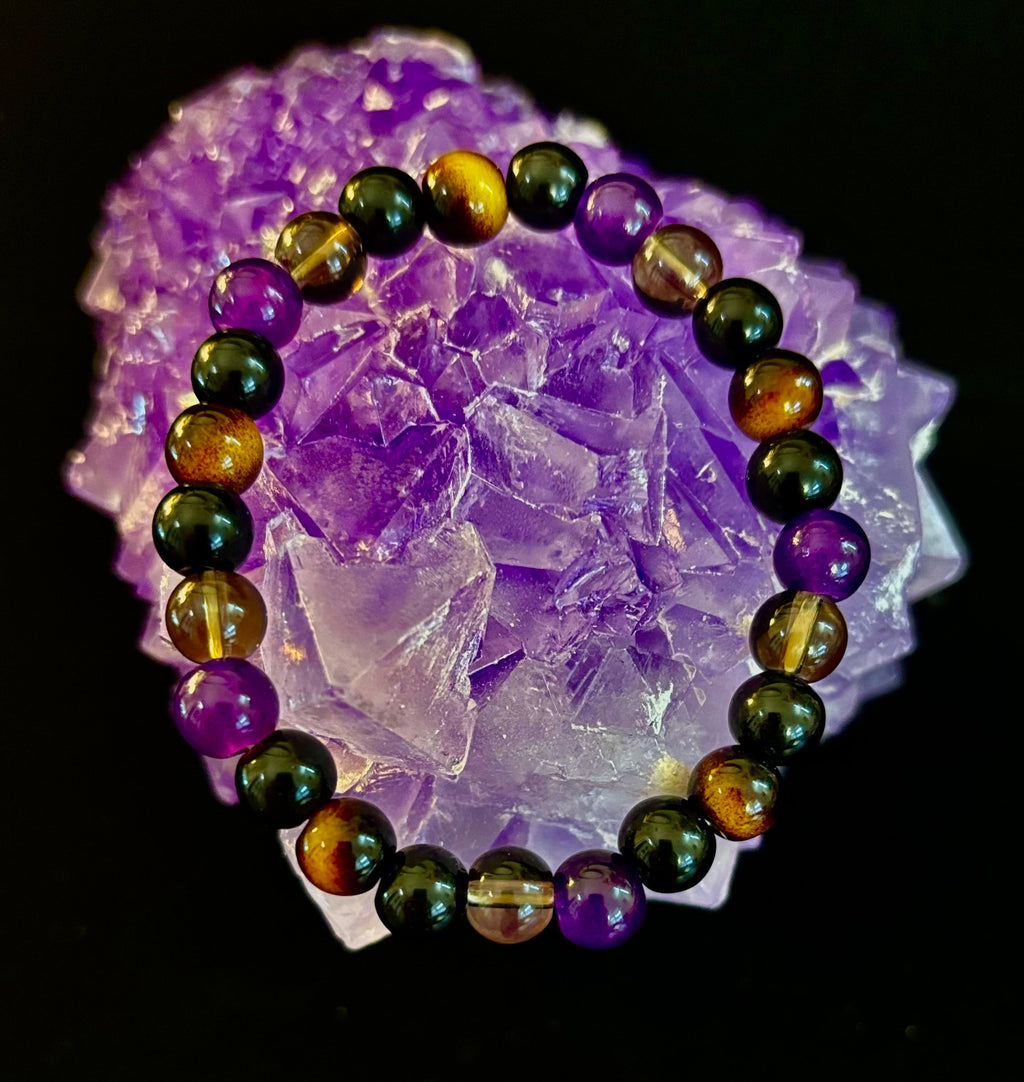 Tranquil Focus Bracelet – Amethyst, Tiger Eye & Smoky Quartz | | Wiccan Center