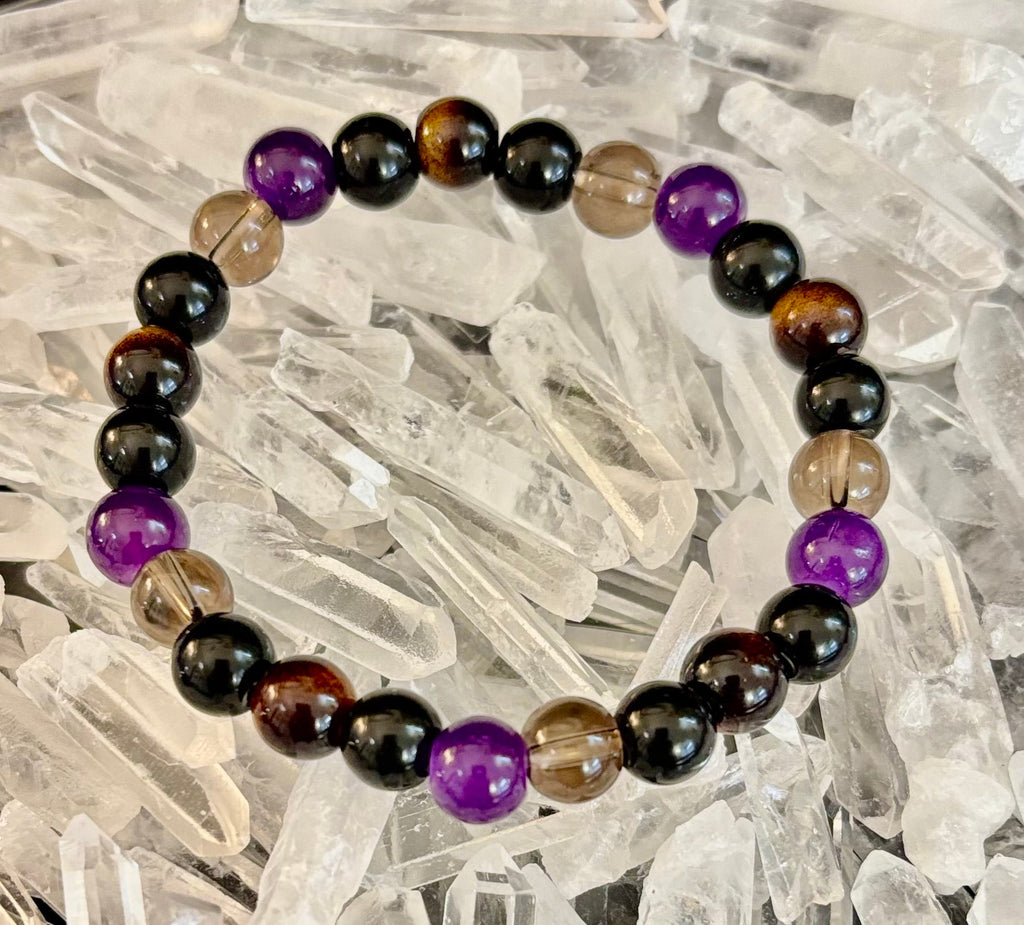 Tranquil Focus Bracelet – Amethyst, Tiger Eye & Smoky Quartz | | Wiccan Center