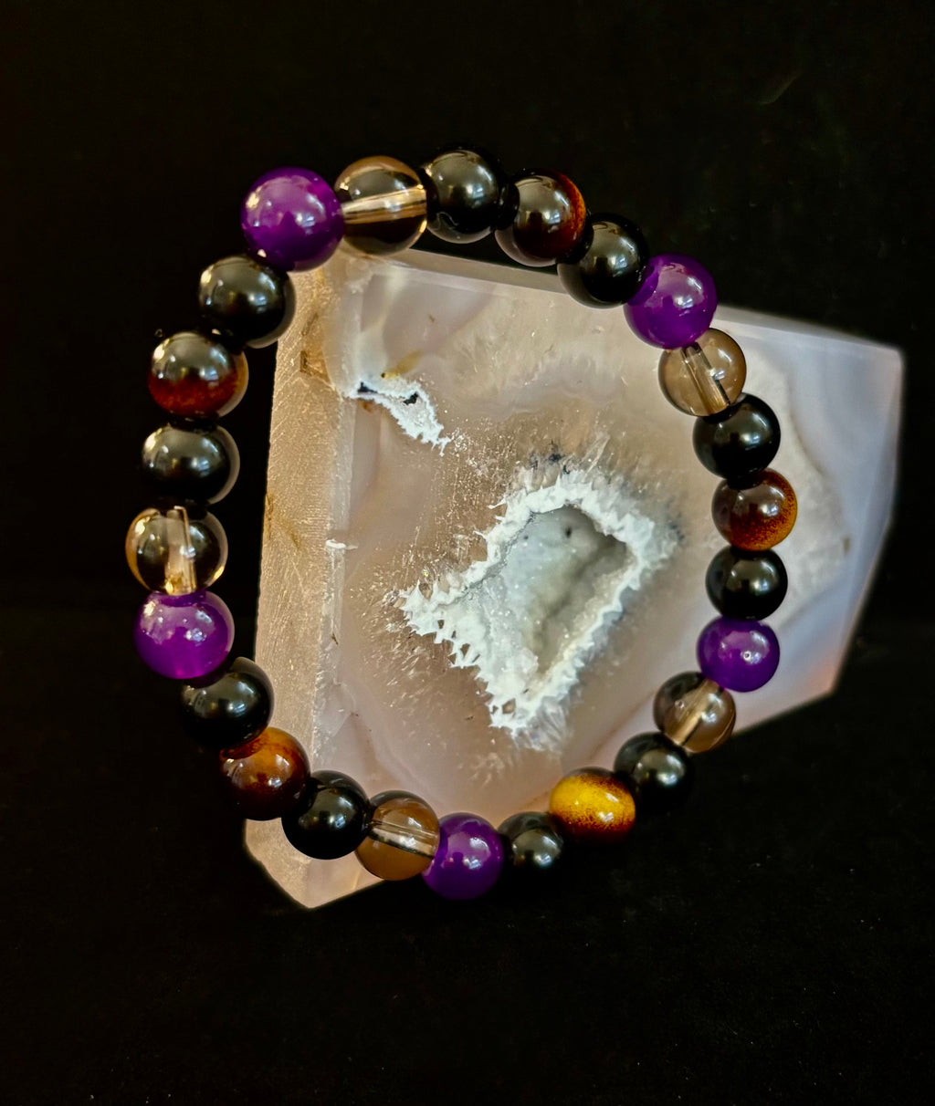 Tranquil Focus Bracelet – Amethyst, Tiger Eye & Smoky Quartz | | Wiccan Center