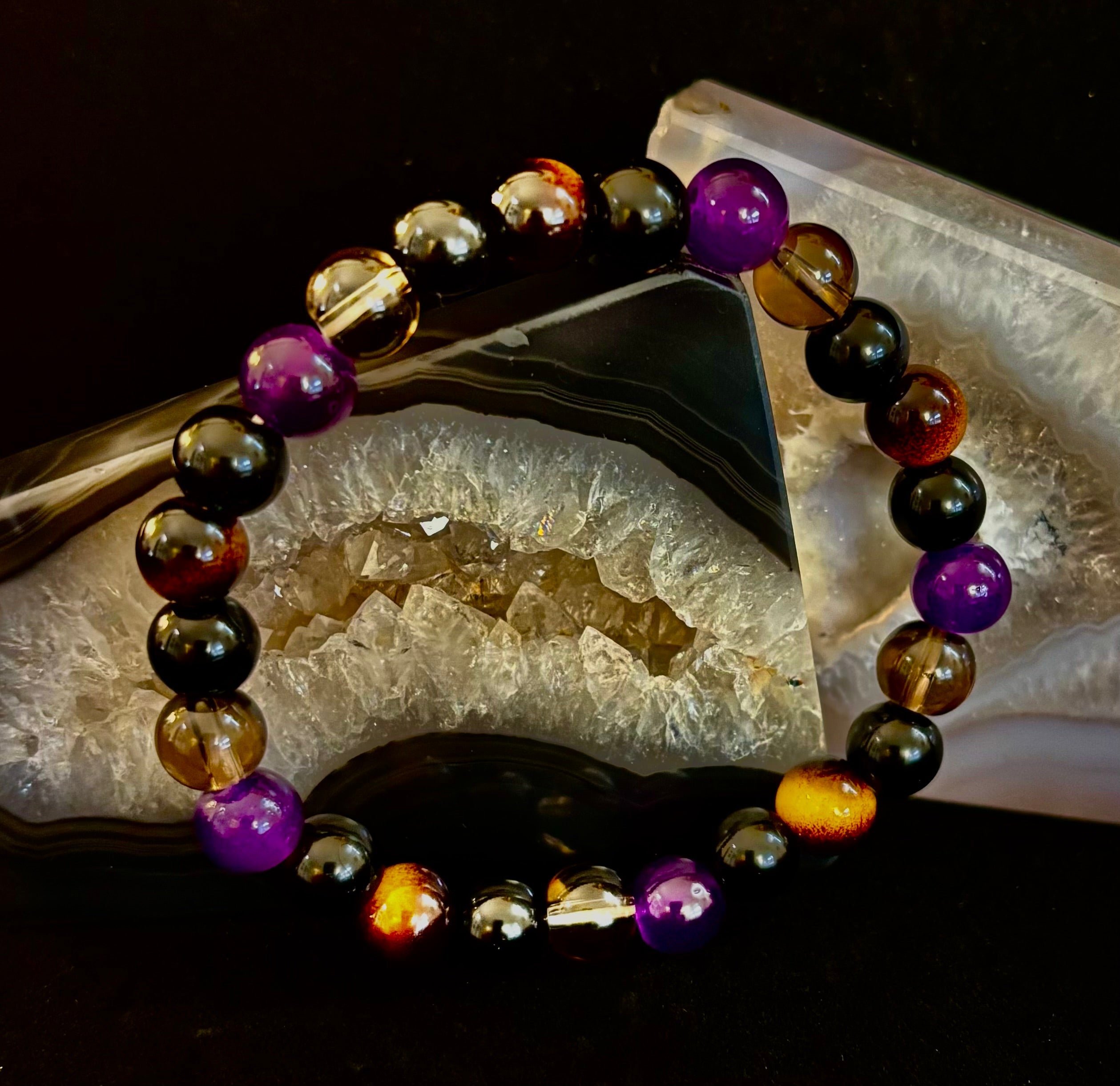 Tranquil Focus Bracelet – Amethyst, Tiger Eye & Smoky Quartz | | Wiccan Center