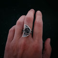 Crescent Moon Ring with Authentic Meteorite | Ring | Wiccan Center