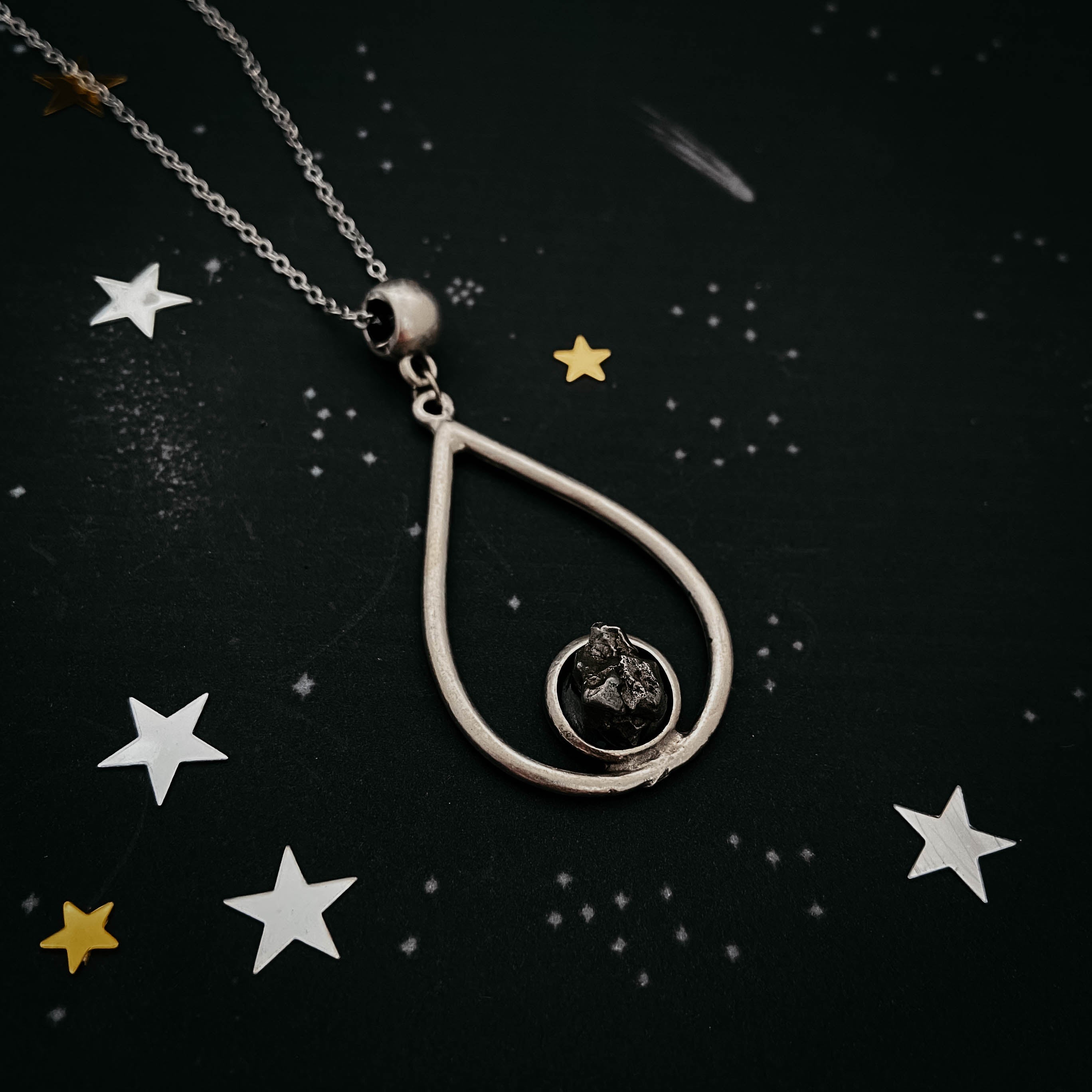 Teardrop Necklace with Authentic Raw Meteorite | Necklace | Wiccan Center