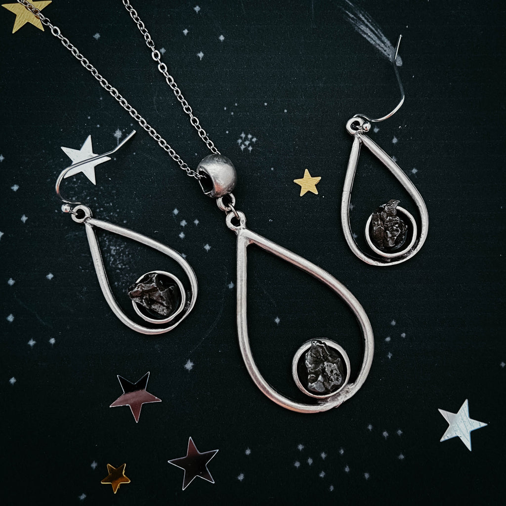 Meteorite Jewelry Set - Teardrop Necklace and Earrings | Jewelry Set | Wiccan Center