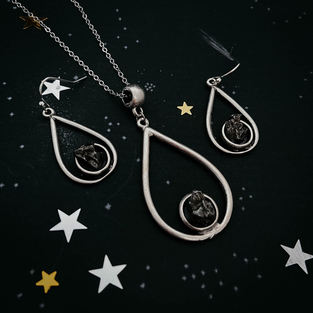 Meteorite Jewelry Set - Teardrop Necklace and Earrings | Jewelry Set | Wiccan Center