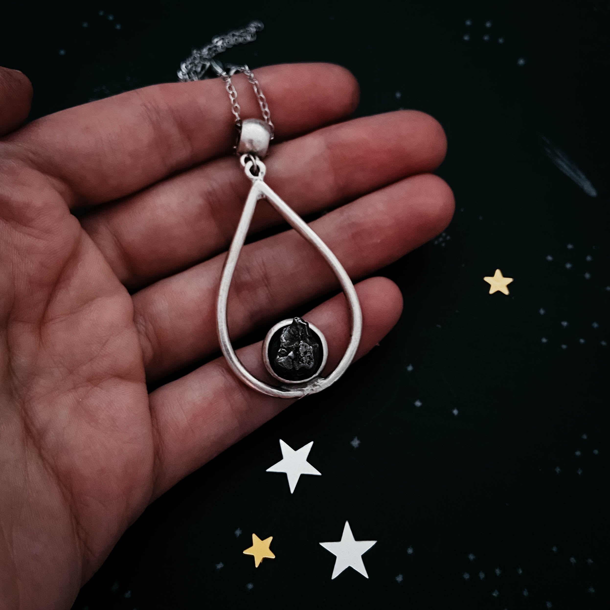 Teardrop Necklace with Authentic Raw Meteorite | Necklace | Wiccan Center