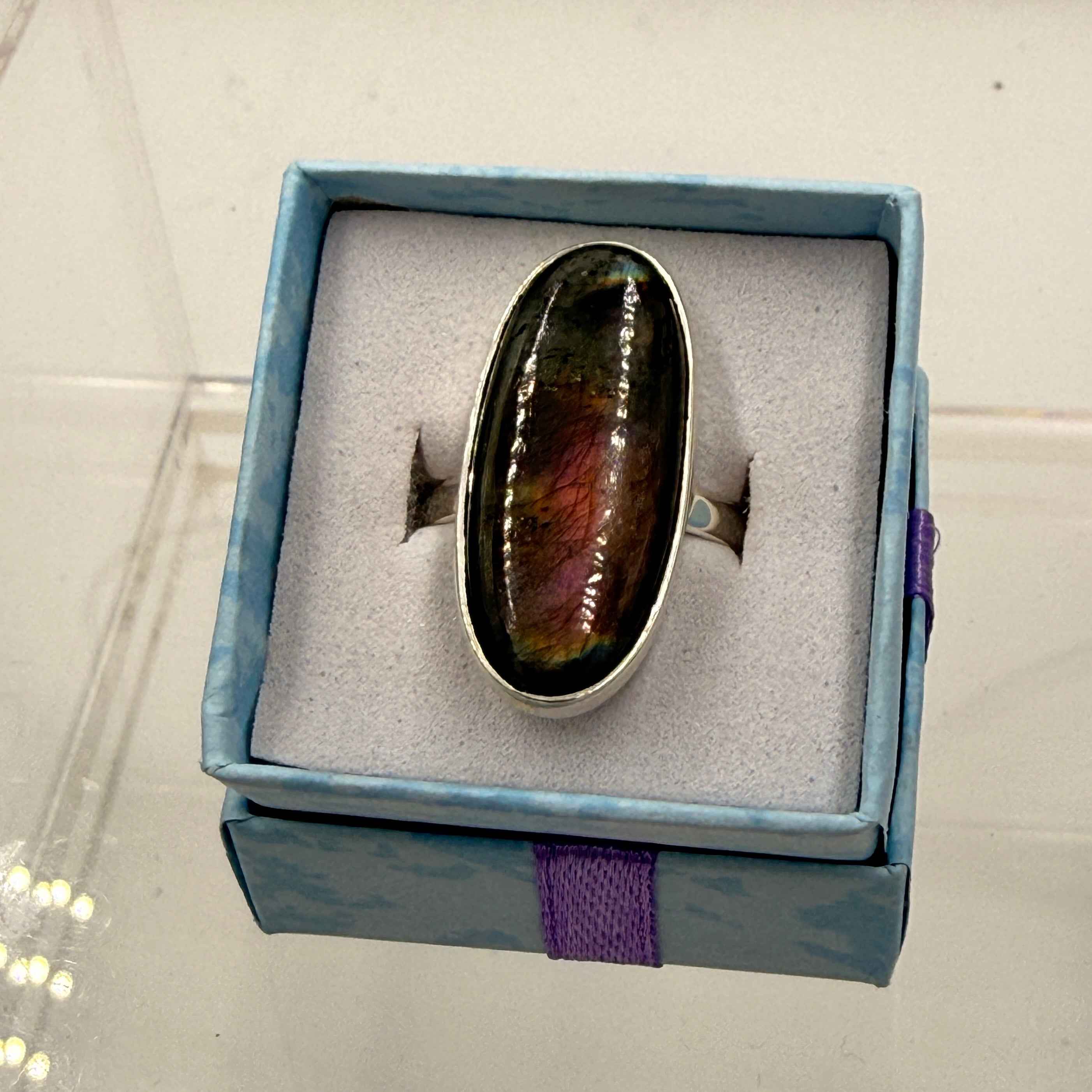 Sterling Silver Oval Spectrolite Ring - Size 10 -Intuition, Protection & Illumination | Rings | Wiccan Center