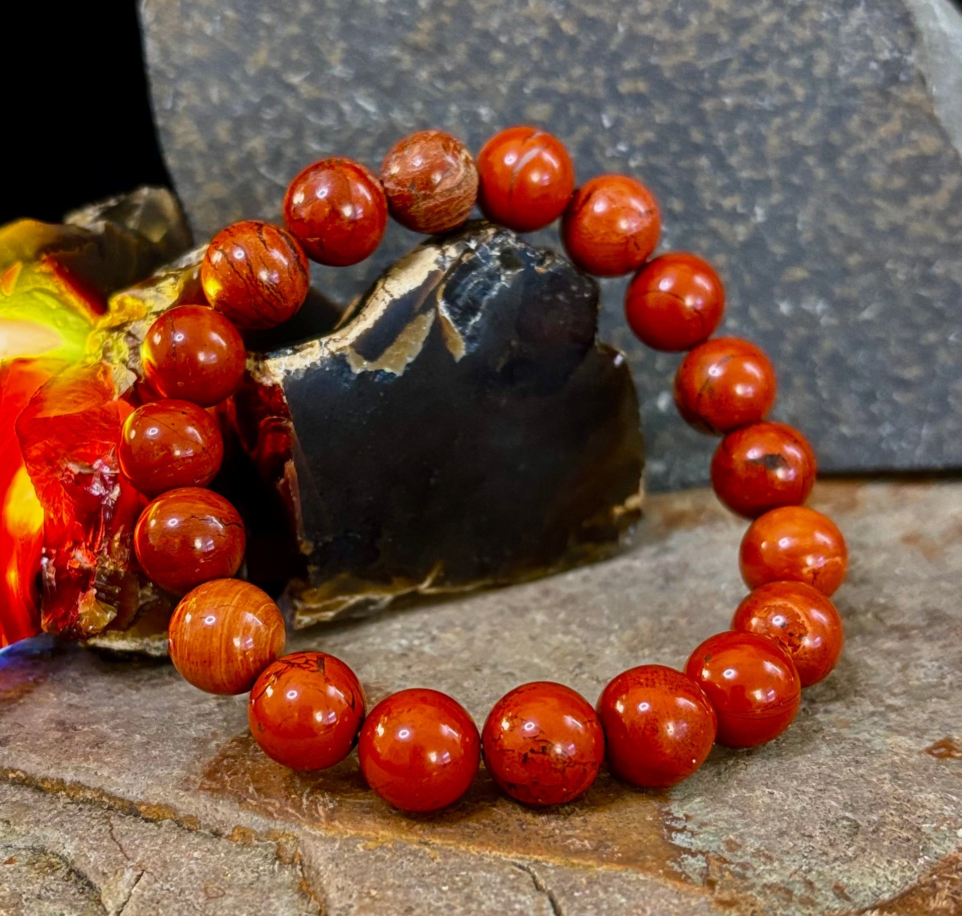 Reiki-Infused Red Jasper Bracelet – 10mm Grounding & Strength Beads | | Wiccan Center