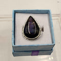 Sterling Silver Lined Teardrop Spectrolite Ring - Size 10 -Intuition, Protection & Illumination | Rings | Wiccan Center
