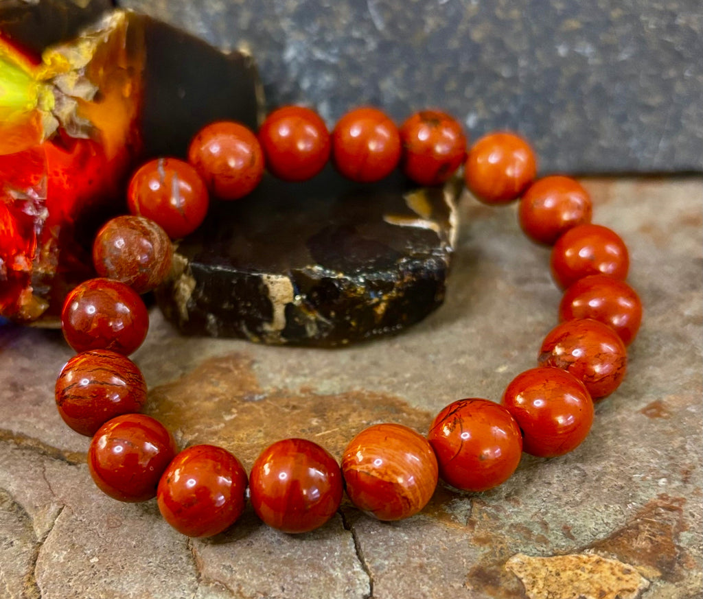 Reiki-Infused Red Jasper Bracelet – 10mm Grounding & Strength Beads | | Wiccan Center