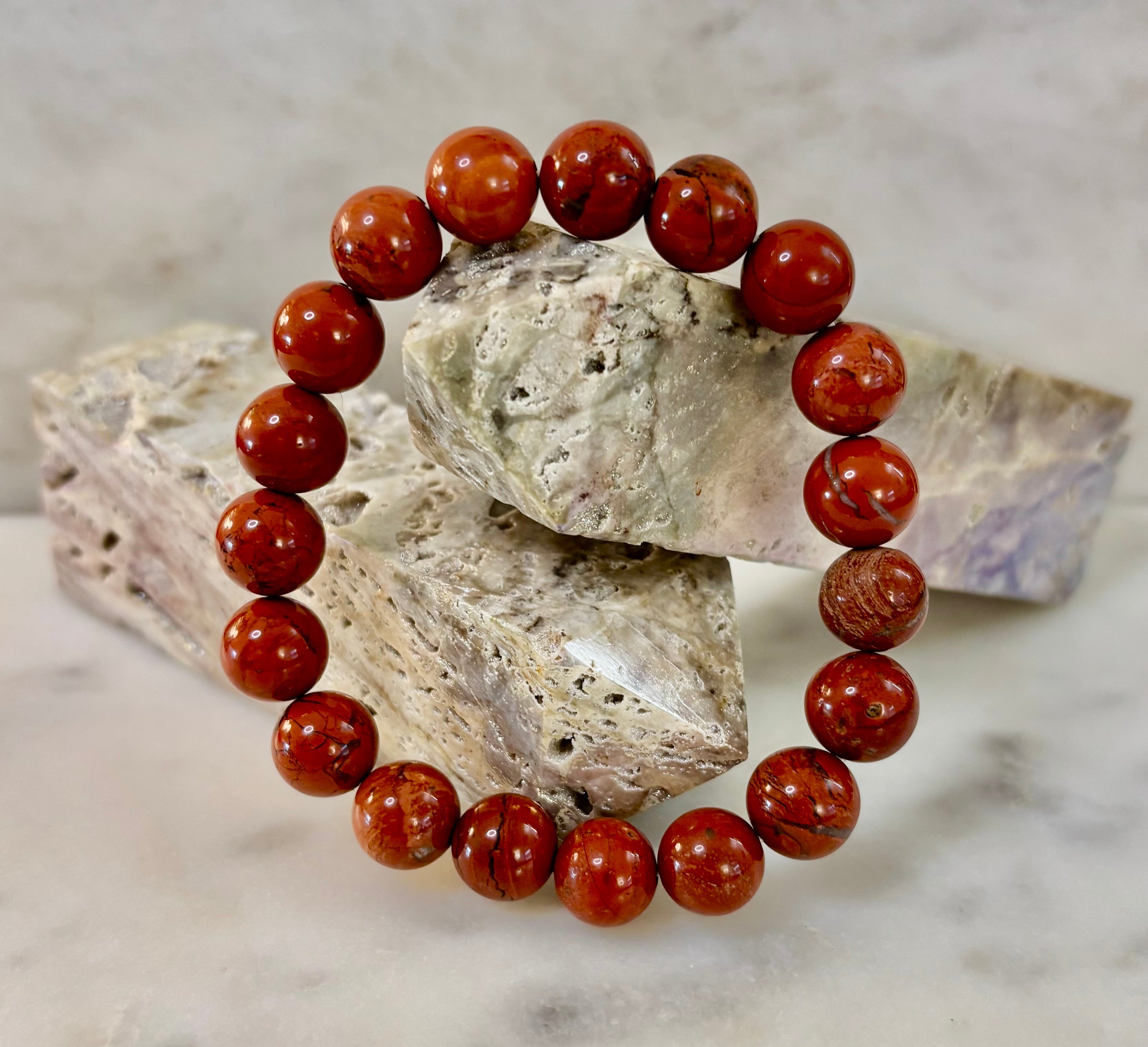 Reiki-Infused Red Jasper Bracelet – 10mm Grounding & Strength Beads | | Wiccan Center