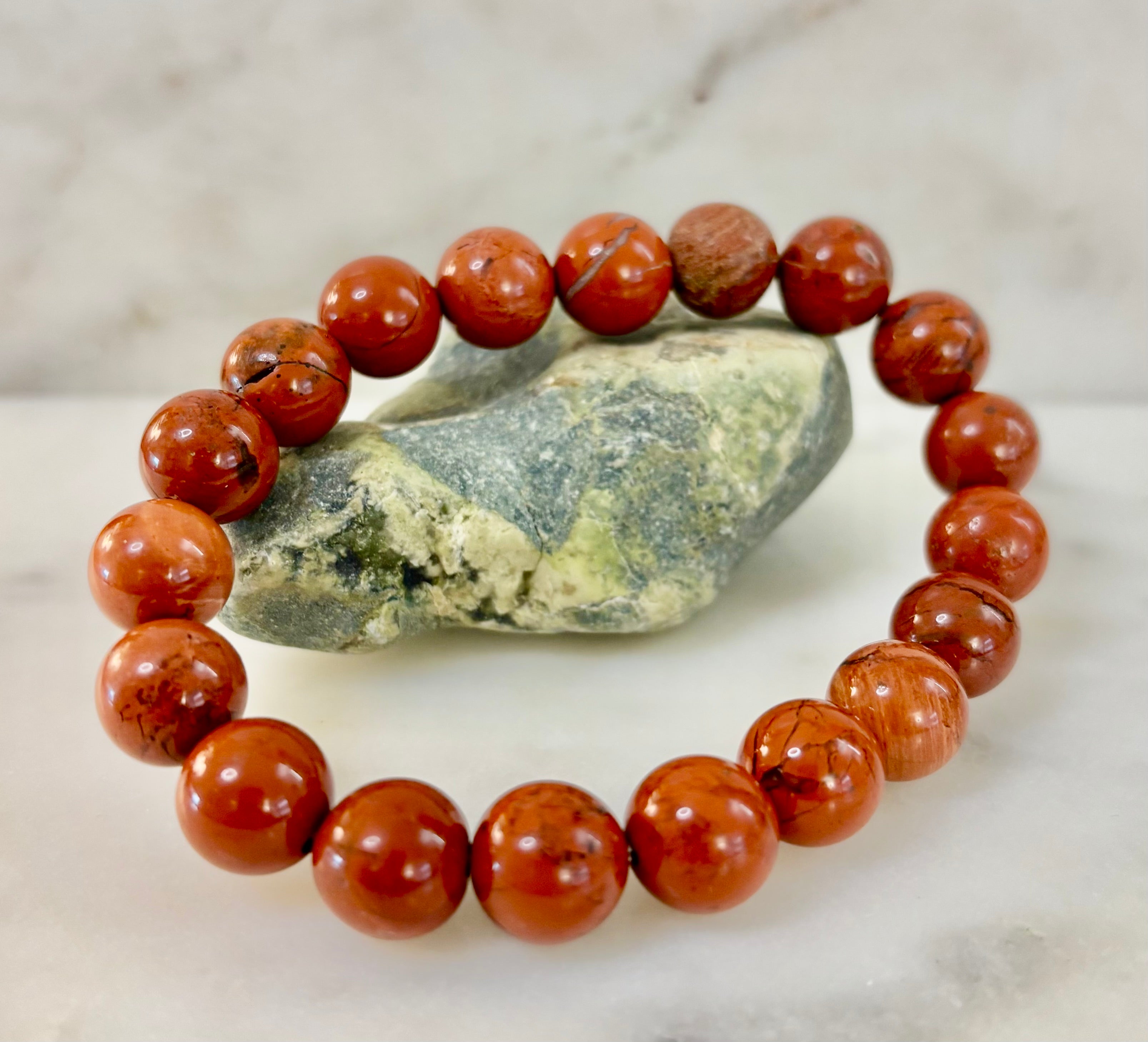 Reiki-Infused Red Jasper Bracelet – 10mm Grounding & Strength Beads | | Wiccan Center