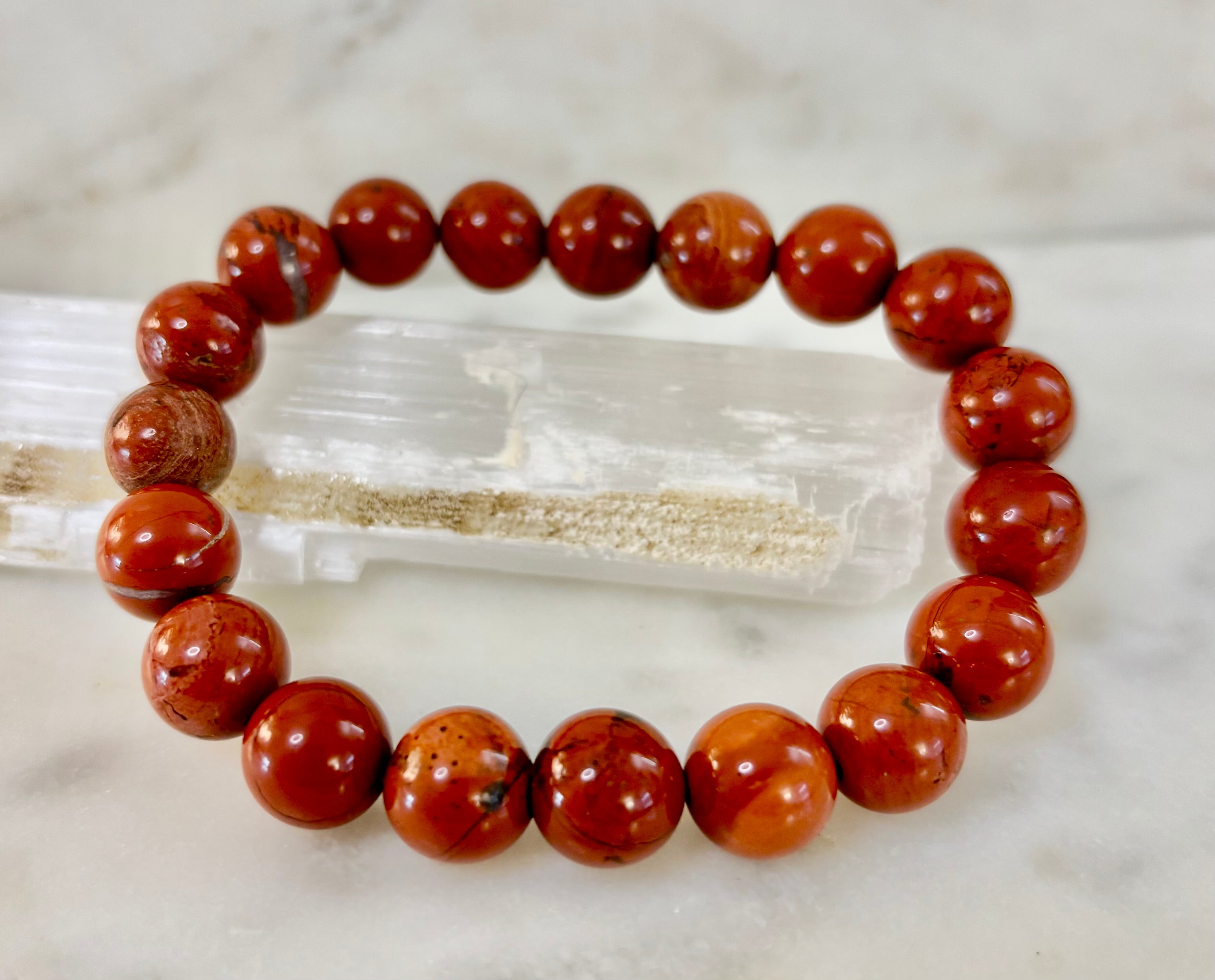 Reiki-Infused Red Jasper Bracelet – 10mm Grounding & Strength Beads | | Wiccan Center