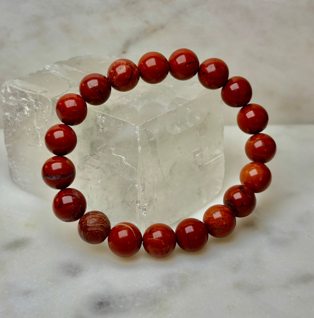 Reiki-Infused Red Jasper Bracelet – 10mm Grounding & Strength Beads | | Wiccan Center